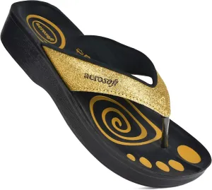 Glitter Orthotic Support Comfortable Flip Flops Sandals for Women (US 5, Glitter Gold)