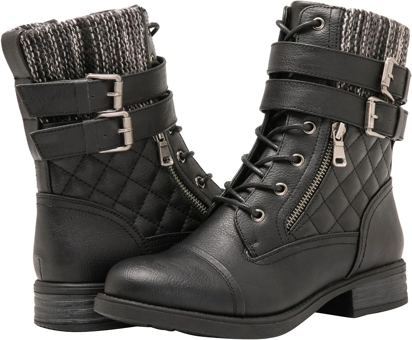 GLOBALWIN 1903 Women's Fashion Low Heels Lace Up Ankle Boots Combat Boots For Women