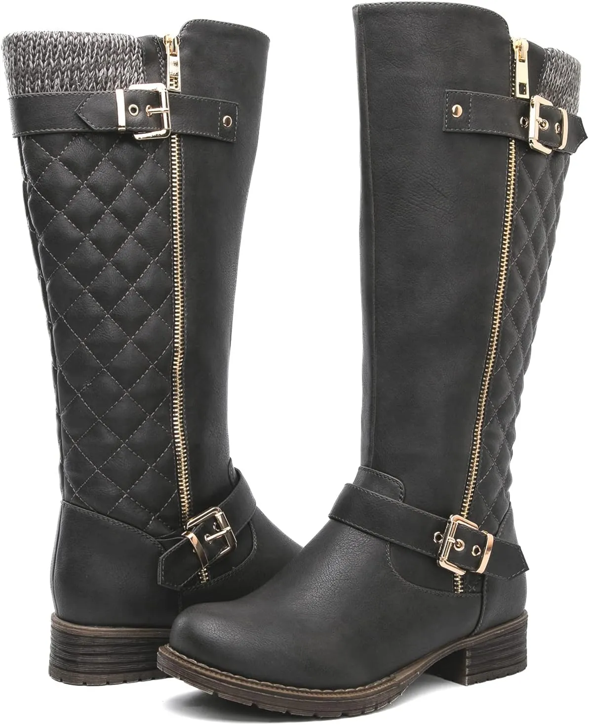GLOBALWIN Women's Quilted Knee-High Fashion Dressy Riding Boots
