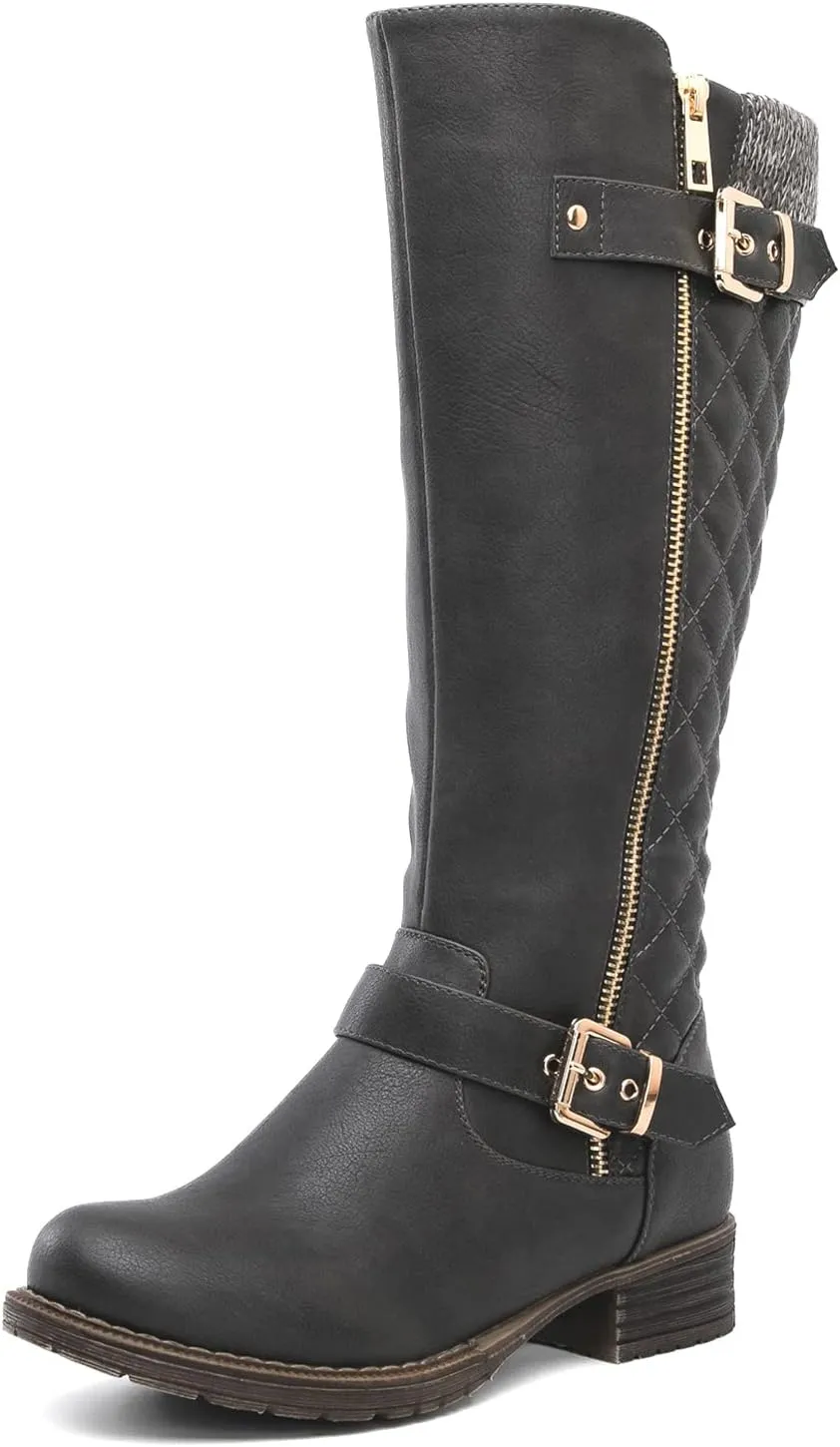 GLOBALWIN Women's Quilted Knee-High Fashion Dressy Riding Boots