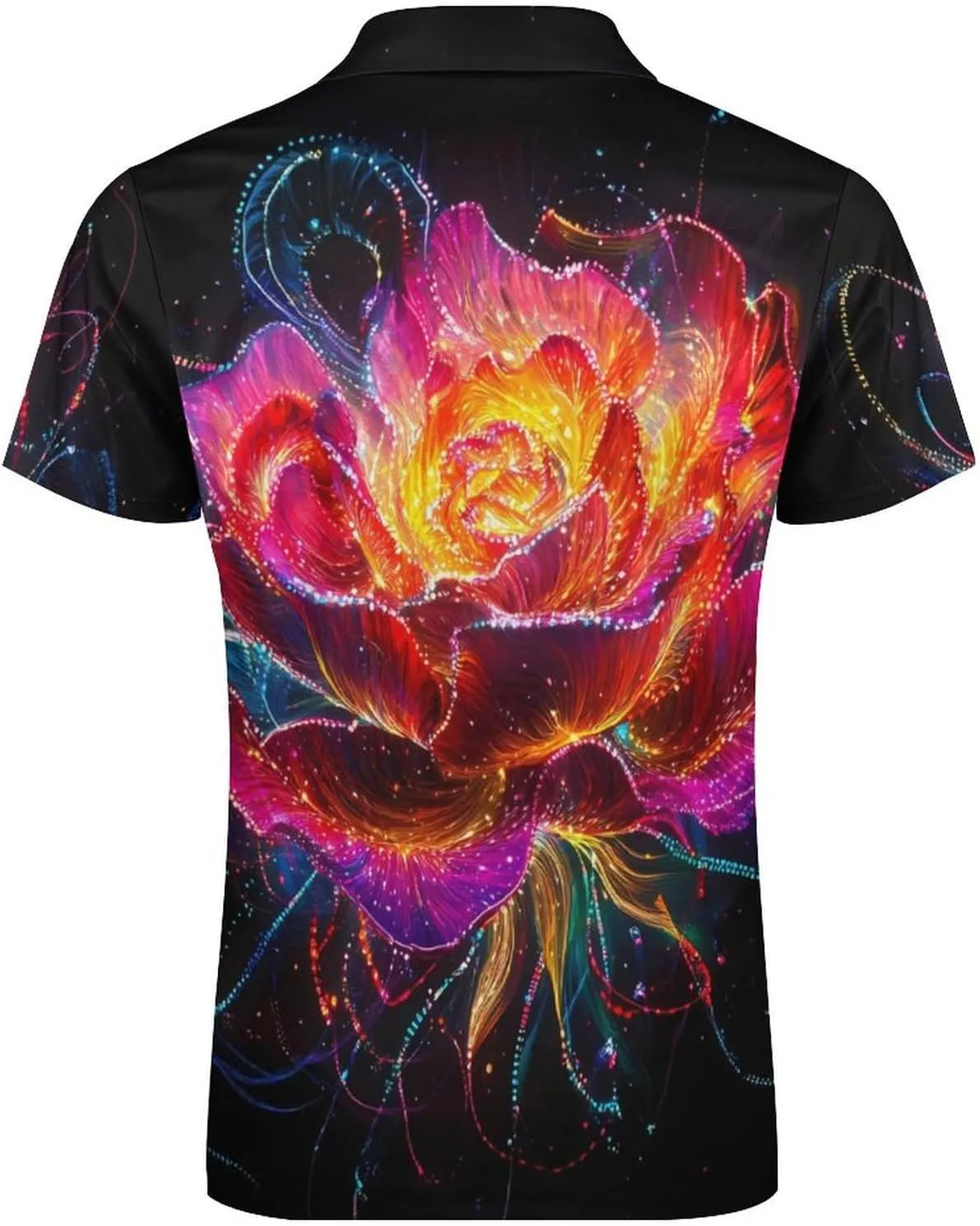 Glowing Flower Petals Short Sleeve Polo Shirt Slim Fit Tops Casual Workout Golf T Shirt Zippered Tees for Men