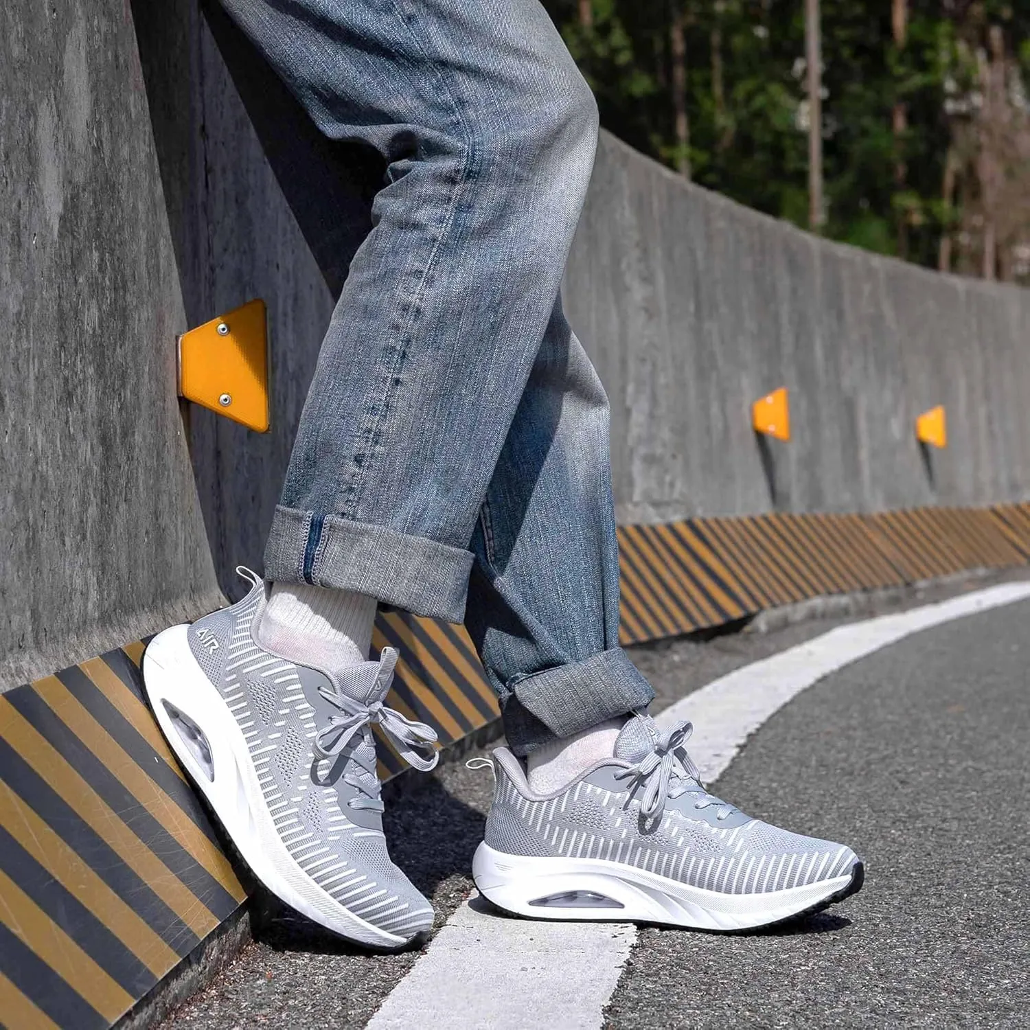 GOOBON Men's Wide Toe Box Walking Shoes with Arch Support Orthotic Tennis Sneakers for Plantar Fasciitis Bunions Flat Feet