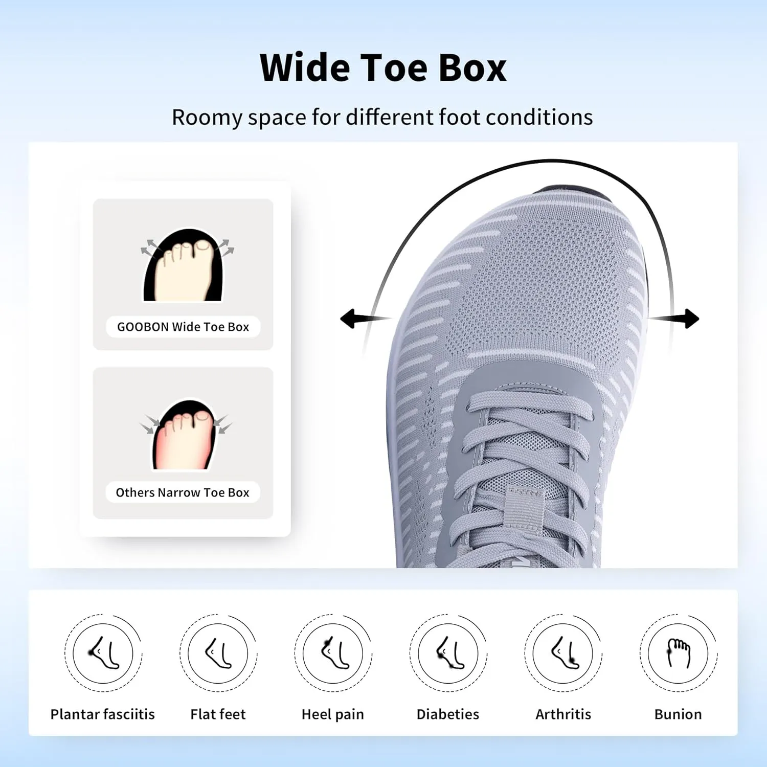 GOOBON Men's Wide Toe Box Walking Shoes with Arch Support Orthotic Tennis Sneakers for Plantar Fasciitis Bunions Flat Feet