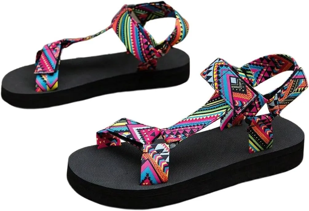 GORGLITTER Women's Sport Sandals Geo Print Walking Sandals Arch Support Hiking Sandals