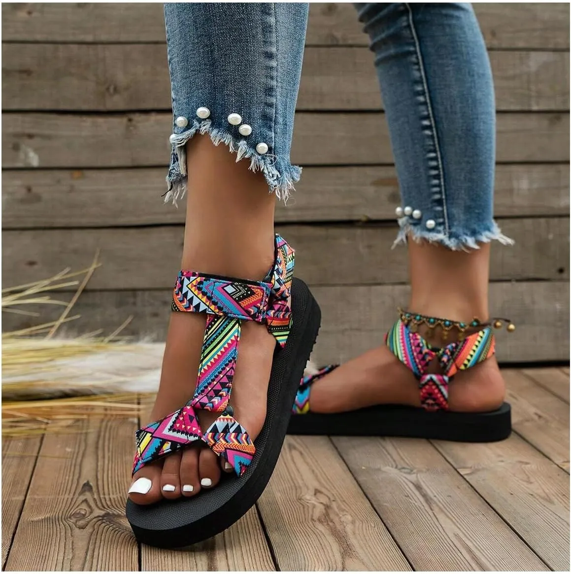GORGLITTER Women's Sport Sandals Geo Print Walking Sandals Arch Support Hiking Sandals