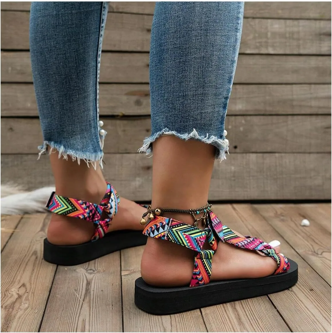 GORGLITTER Women's Sport Sandals Geo Print Walking Sandals Arch Support Hiking Sandals