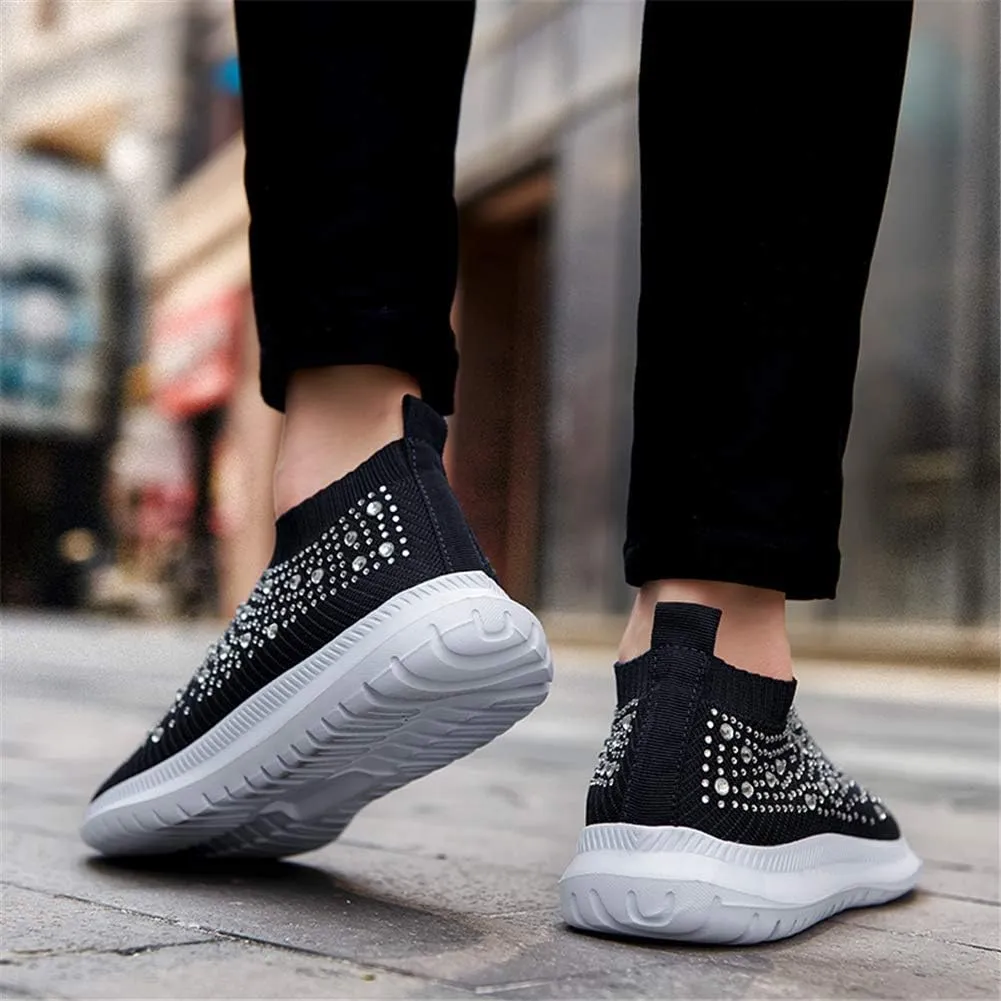GOSPT Women's Mesh Walking Shoes Rhinestone Glitter Slip On Ballroom Jazz Latin Dance Sock Sneakers