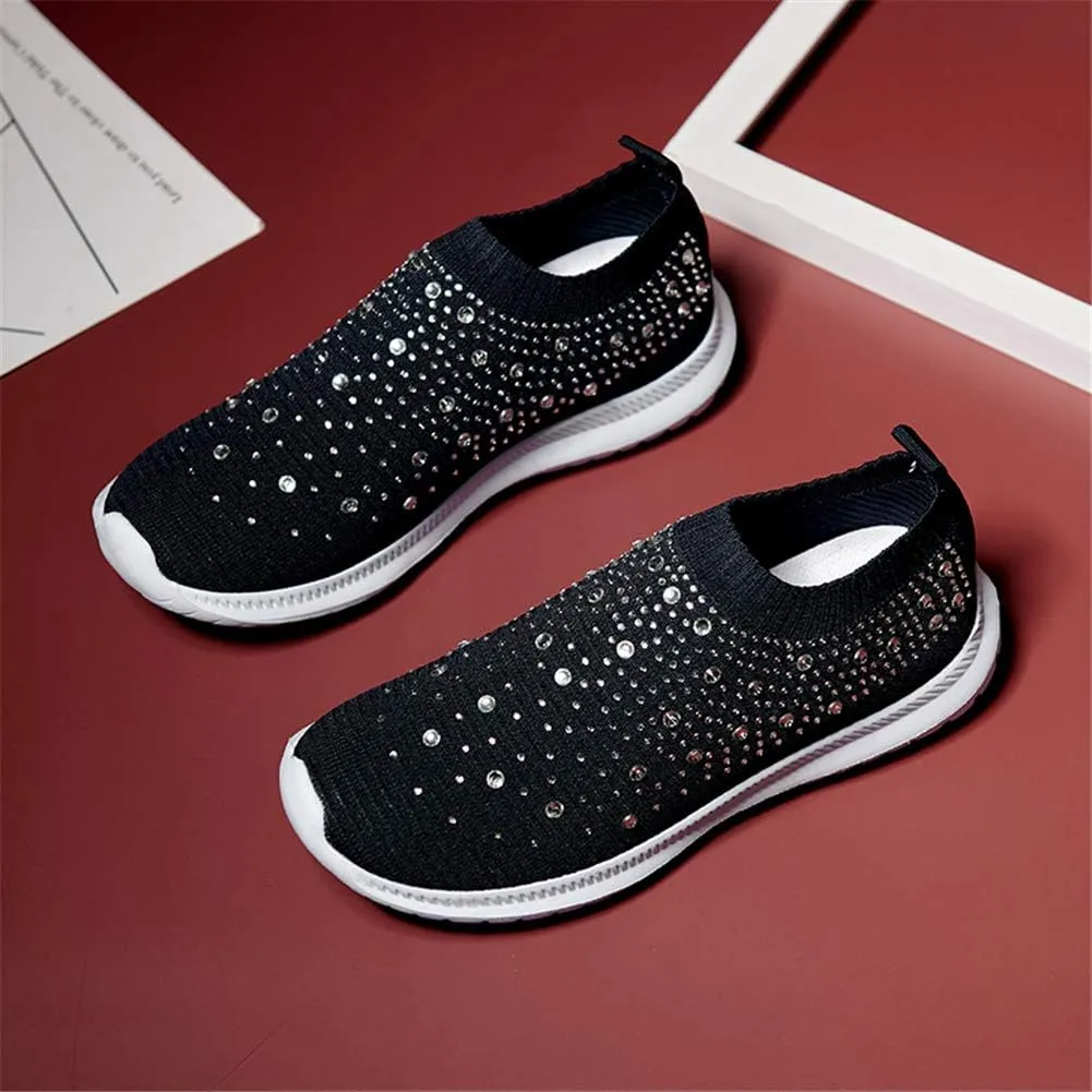 GOSPT Women's Mesh Walking Shoes Rhinestone Glitter Slip On Ballroom Jazz Latin Dance Sock Sneakers