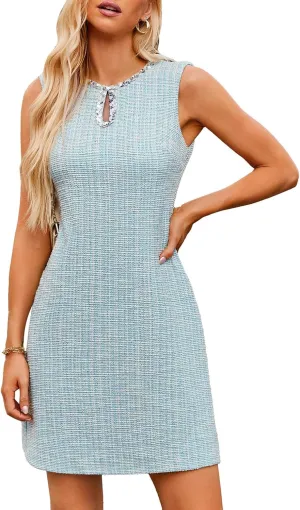 GRACE KARIN Womens Tweed Dress Elegant Sleeveless Tank Dress Keyhole 2024 Fall Business Casual Work Mini Dresses