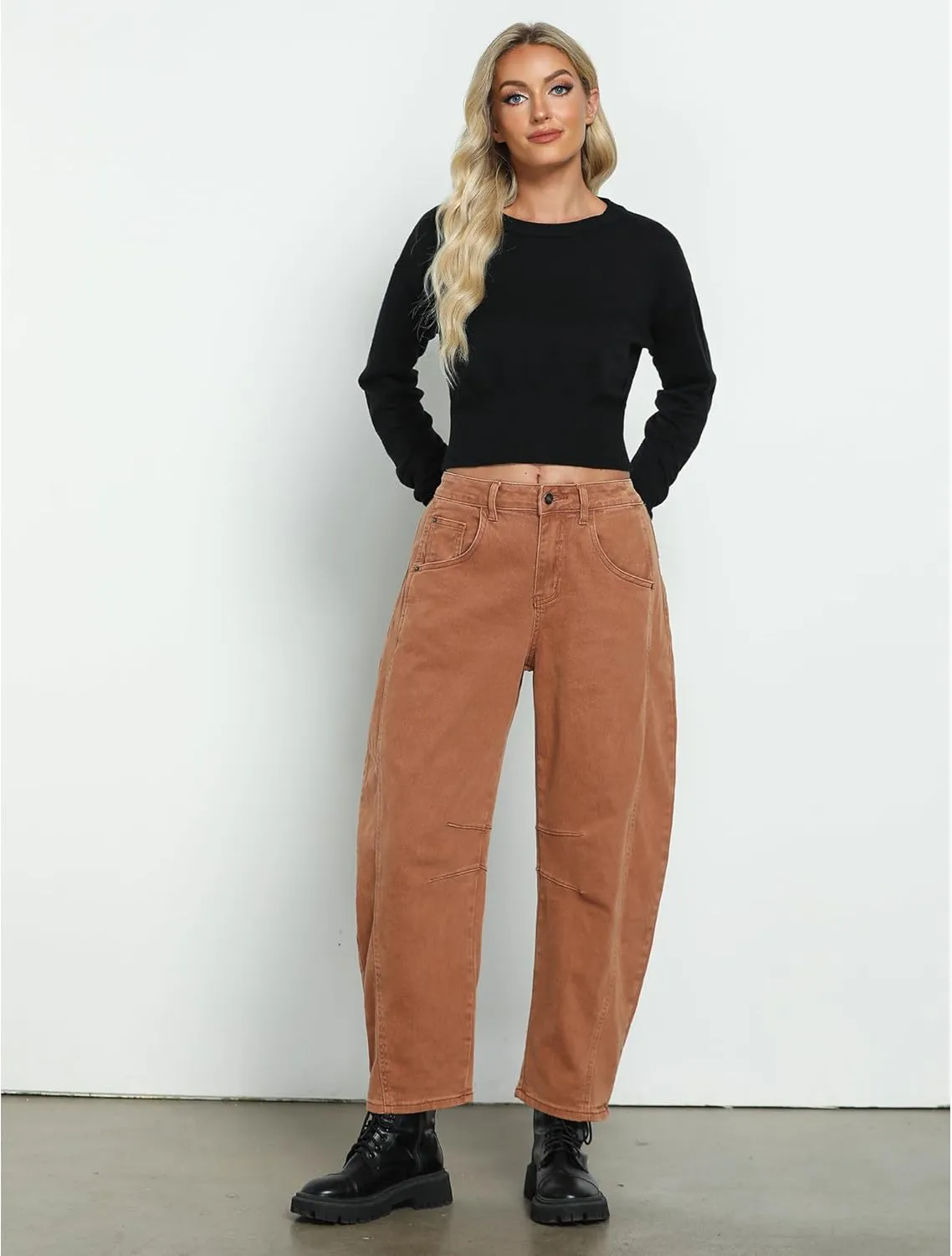 GRAPENT Barrel Jeans for Women Trendy High Waisted Wide Leg Baggy Cropped Relax Fit Stretch Denim Trouser Ankle Pants