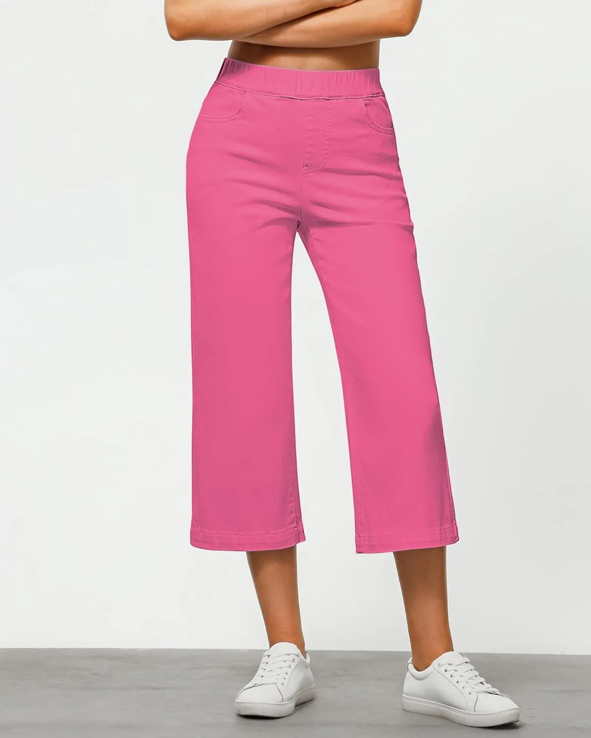 GRAPENT Capri Jeans for Women Wide Leg High Waisted Pull On Trendy Stretchy Denim Elastic Waist Jean Pants with Pockets