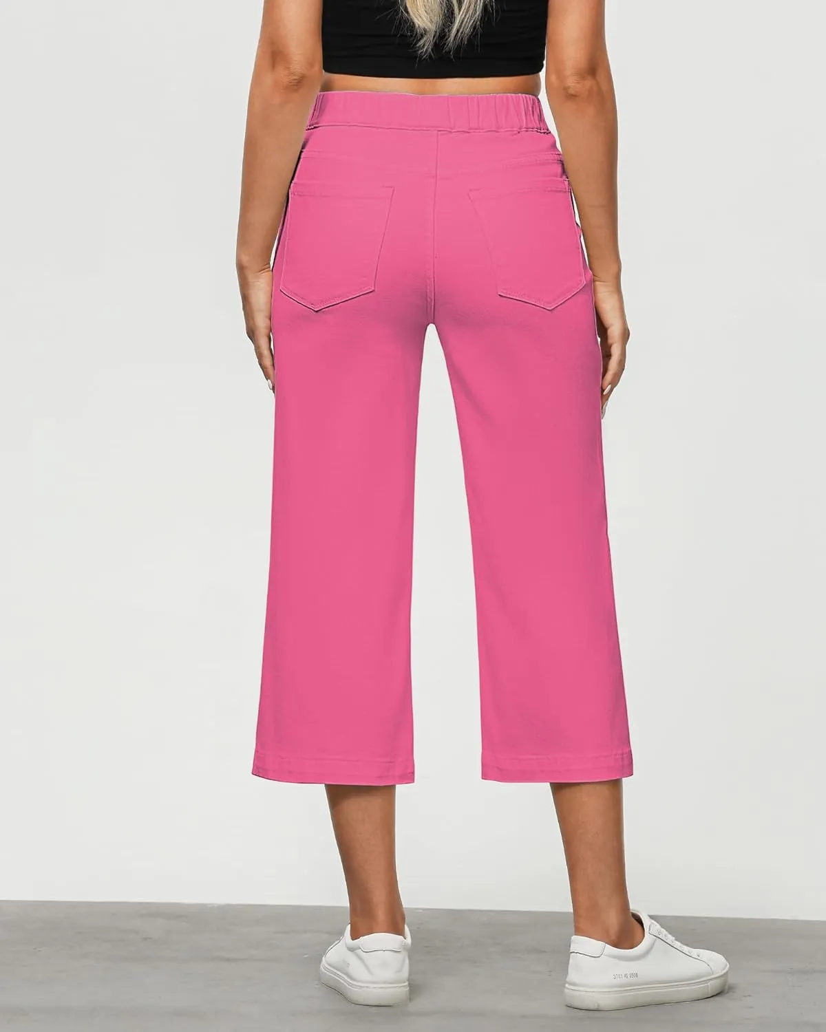 GRAPENT Capri Jeans for Women Wide Leg High Waisted Pull On Trendy Stretchy Denim Elastic Waist Jean Pants with Pockets