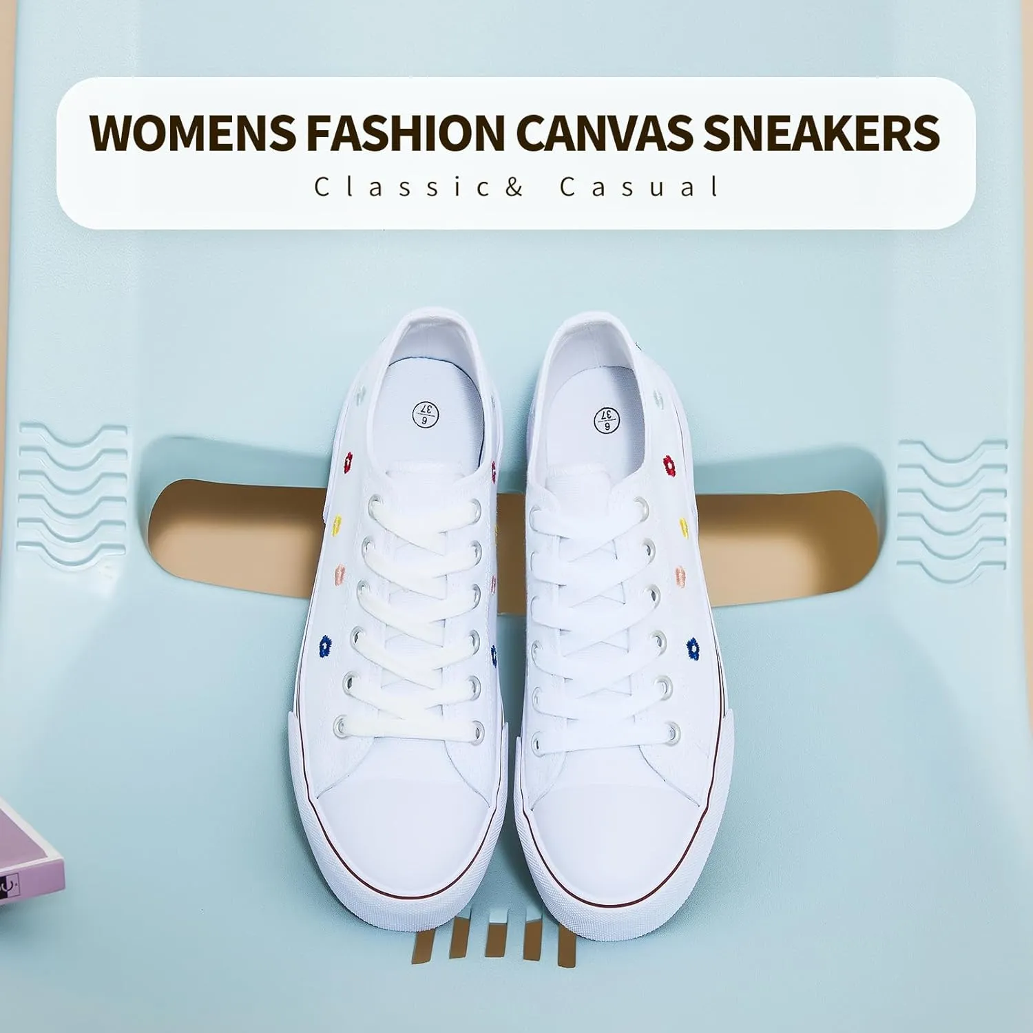 hash bubbie White Sneakers for Women Low Top Canvas Shoes Womens Canvas Sneakers Women's Fashion Sneakers Slip on Casual Tennis Shoes