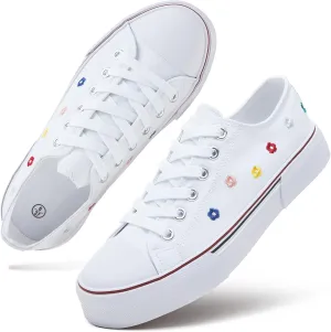 hash bubbie White Sneakers for Women Low Top Canvas Shoes Womens Canvas Sneakers Women's Fashion Sneakers Slip on Casual Tennis Shoes