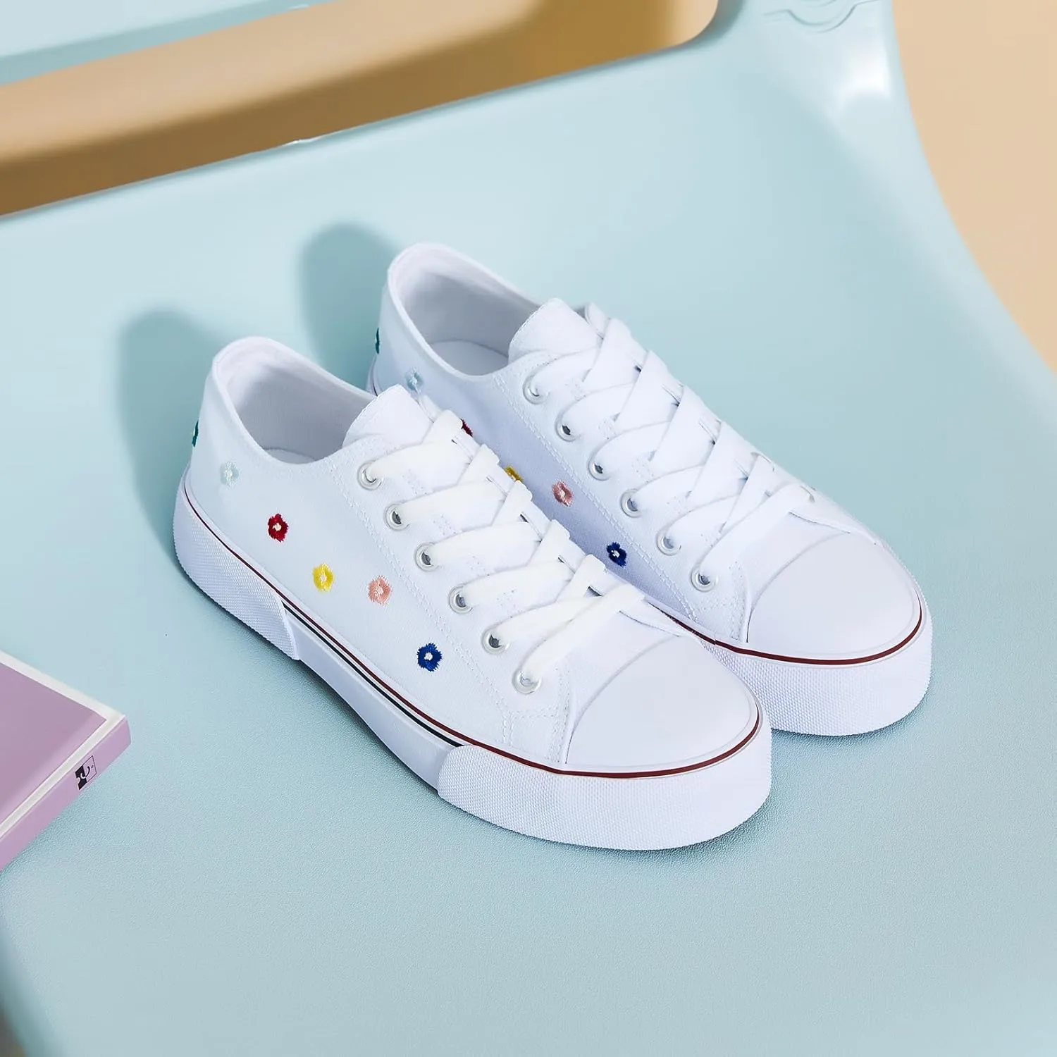 hash bubbie White Sneakers for Women Low Top Canvas Shoes Womens Canvas Sneakers Women's Fashion Sneakers Slip on Casual Tennis Shoes