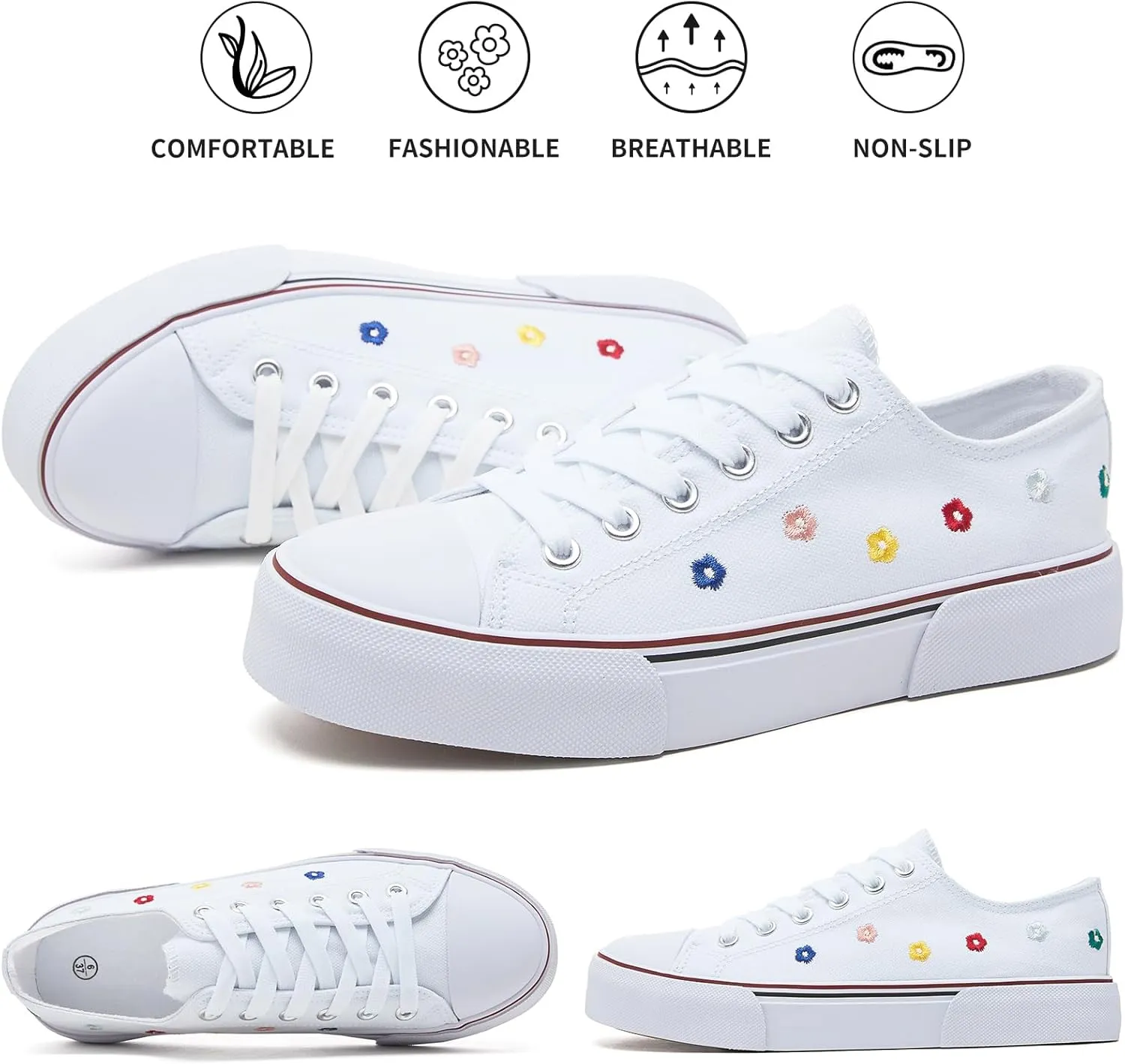 hash bubbie White Sneakers for Women Low Top Canvas Shoes Womens Canvas Sneakers Women's Fashion Sneakers Slip on Casual Tennis Shoes