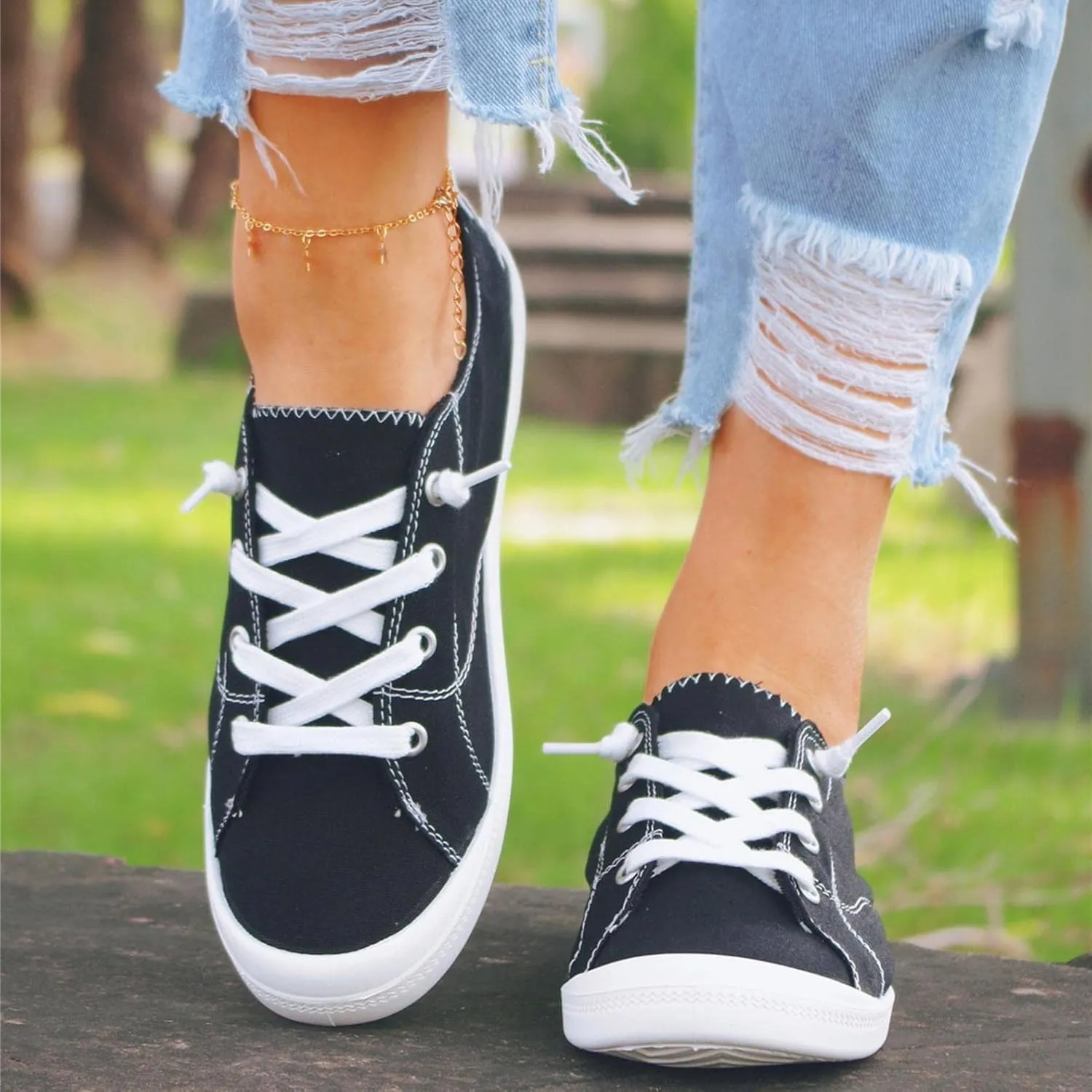 Hbeylia Canvas Shoes For Women Fashion Casual Plaid Lace Up Low Top Play Sneakers Lightweight Low Heels Slip On Flats Loafers Walking Shoes For Girls Running Outdoor Sports Driving