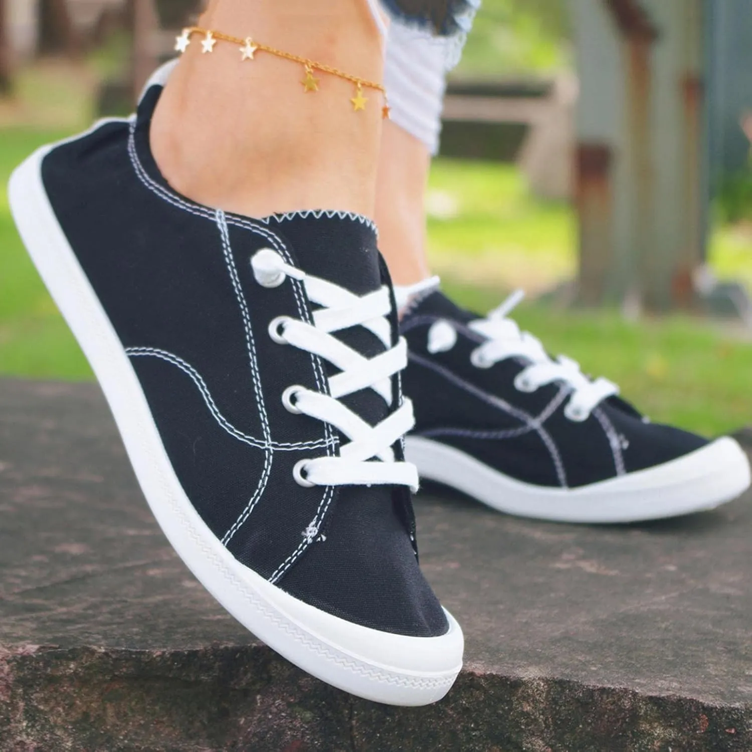 Hbeylia Canvas Shoes For Women Fashion Casual Plaid Lace Up Low Top Play Sneakers Lightweight Low Heels Slip On Flats Loafers Walking Shoes For Girls Running Outdoor Sports Driving