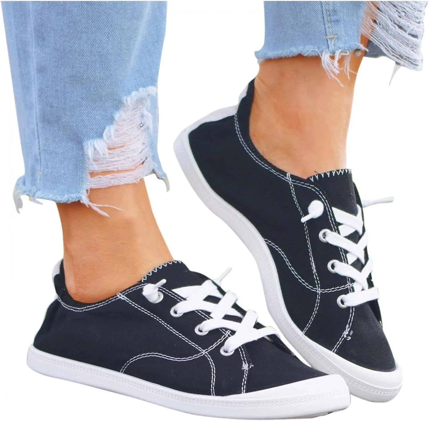 Hbeylia Canvas Shoes For Women Fashion Casual Plaid Lace Up Low Top Play Sneakers Lightweight Low Heels Slip On Flats Loafers Walking Shoes For Girls Running Outdoor Sports Driving
