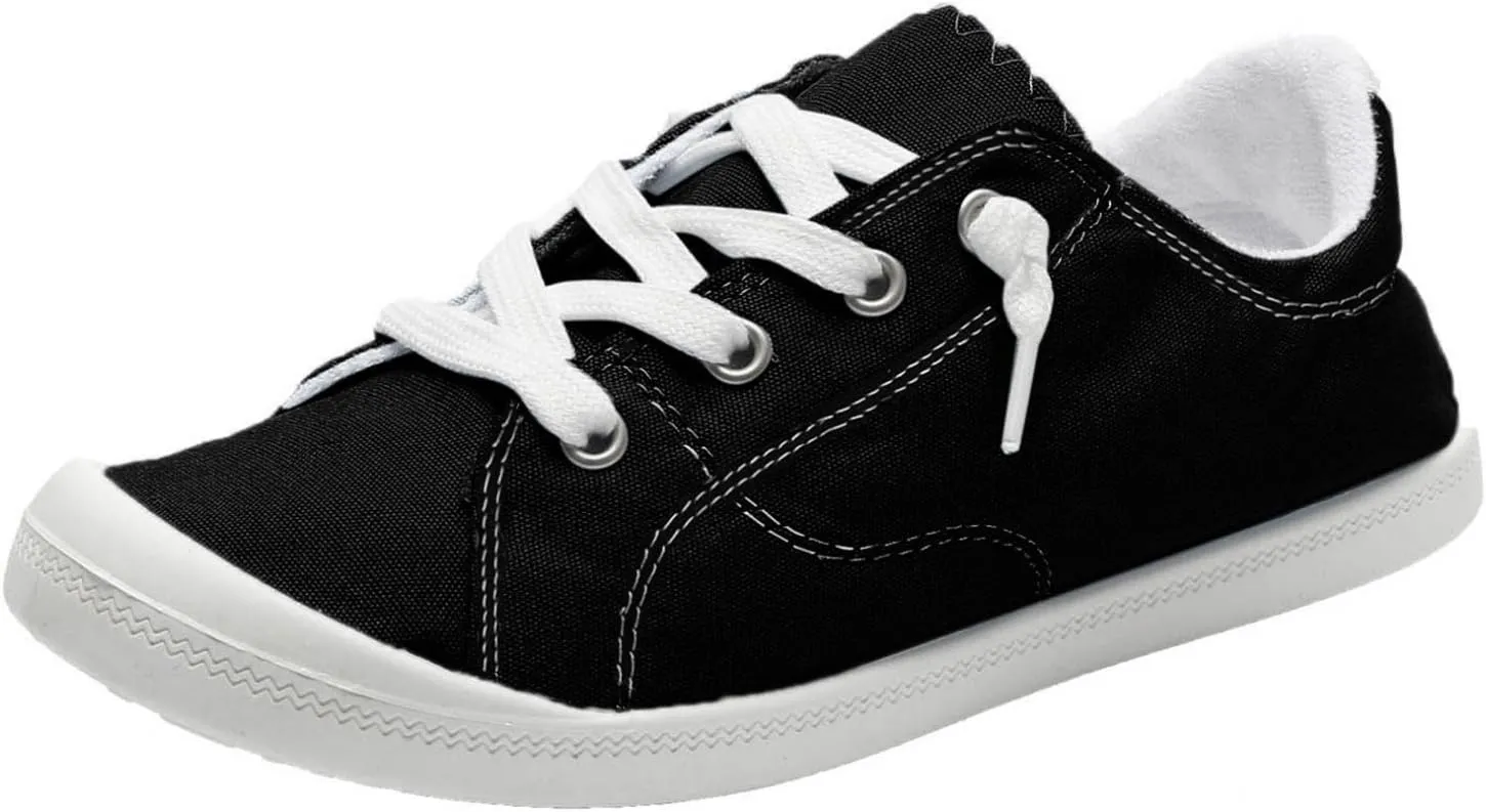 Hbeylia Canvas Shoes For Women Fashion Casual Plaid Lace Up Low Top Play Sneakers Lightweight Low Heels Slip On Flats Loafers Walking Shoes For Girls Running Outdoor Sports Driving