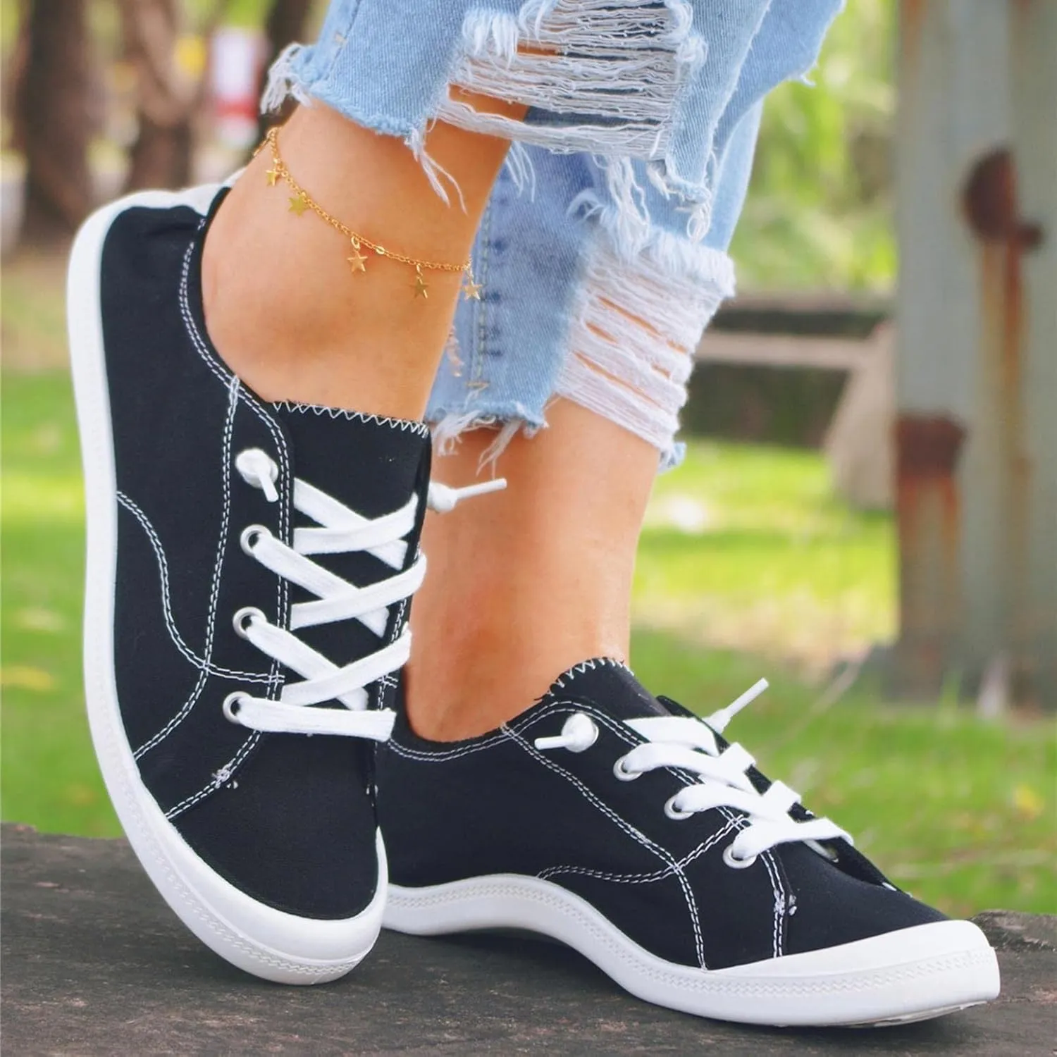 Hbeylia Canvas Shoes For Women Fashion Casual Plaid Lace Up Low Top Play Sneakers Lightweight Low Heels Slip On Flats Loafers Walking Shoes For Girls Running Outdoor Sports Driving