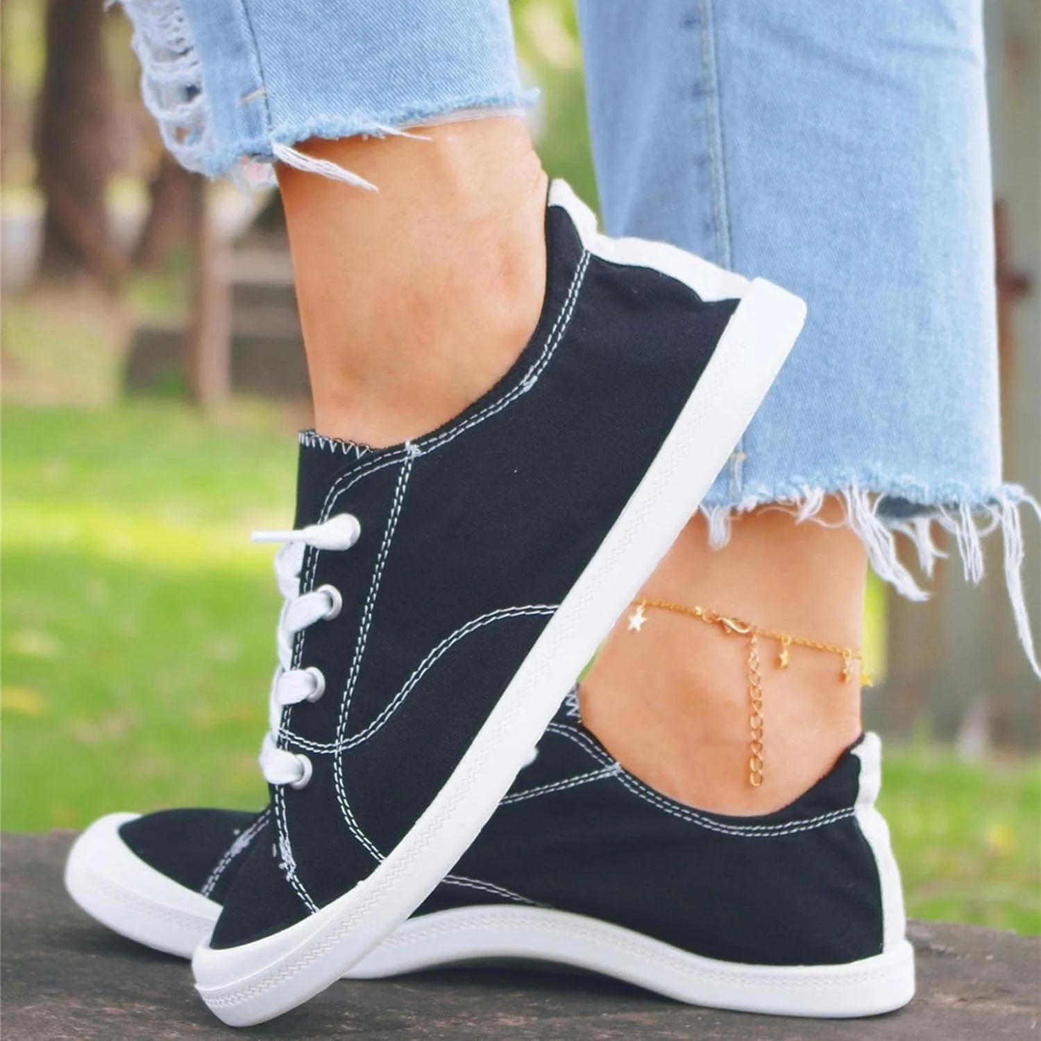 Hbeylia Canvas Shoes For Women Fashion Casual Plaid Lace Up Low Top Play Sneakers Lightweight Low Heels Slip On Flats Loafers Walking Shoes For Girls Running Outdoor Sports Driving