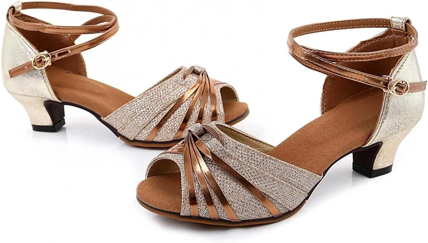 Hbeylia Rhinestones Dress Sandals Shoes For Women Ladies Gold Silver Glittering Leather Peep Toe Kitten High Heels Ankle Strap Dressy Pump Ballet Flats For Wedding Dancing Dress Evening Party