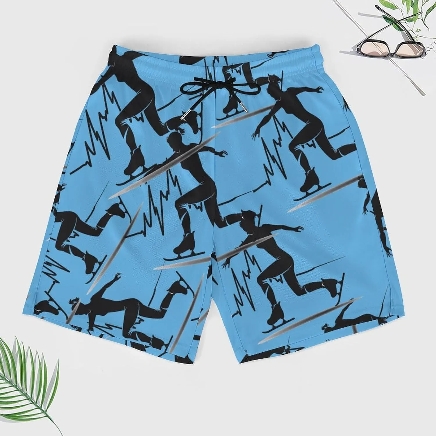 Heartbeat Ice Skating Men's Swim Trunks Quick Dry Board Shorts Swimwear Beach Shorts with Compression Liner