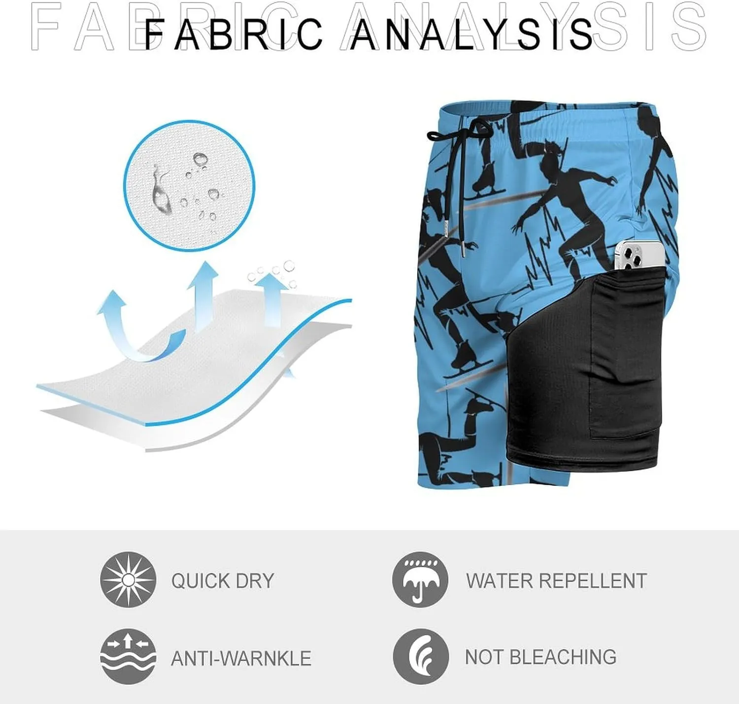 Heartbeat Ice Skating Men's Swim Trunks Quick Dry Board Shorts Swimwear Beach Shorts with Compression Liner