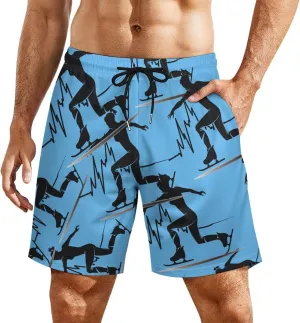 Heartbeat Ice Skating Men's Swim Trunks Quick Dry Board Shorts Swimwear Beach Shorts with Compression Liner