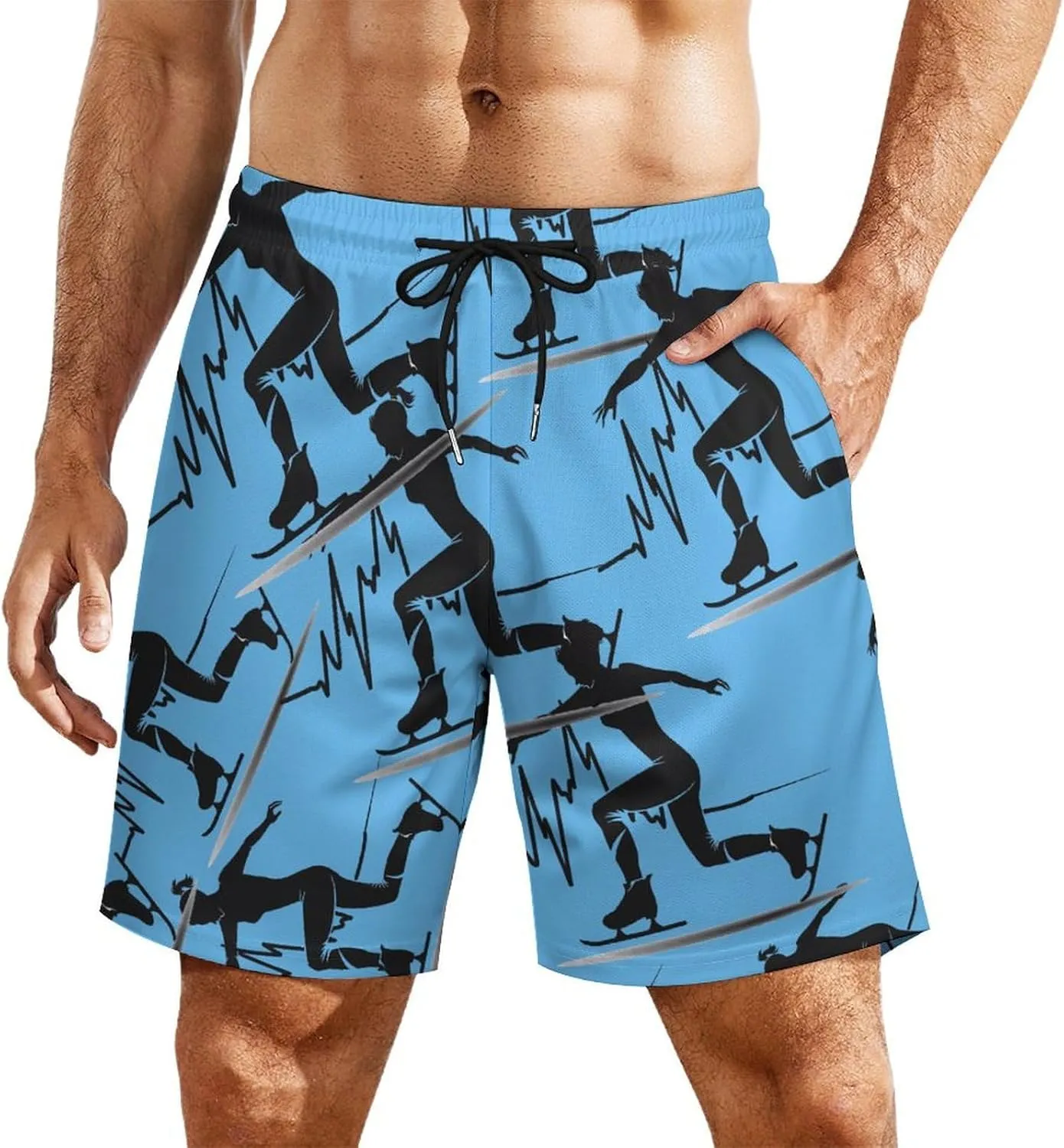 Heartbeat Ice Skating Men's Swim Trunks Quick Dry Board Shorts Swimwear Beach Shorts with Compression Liner