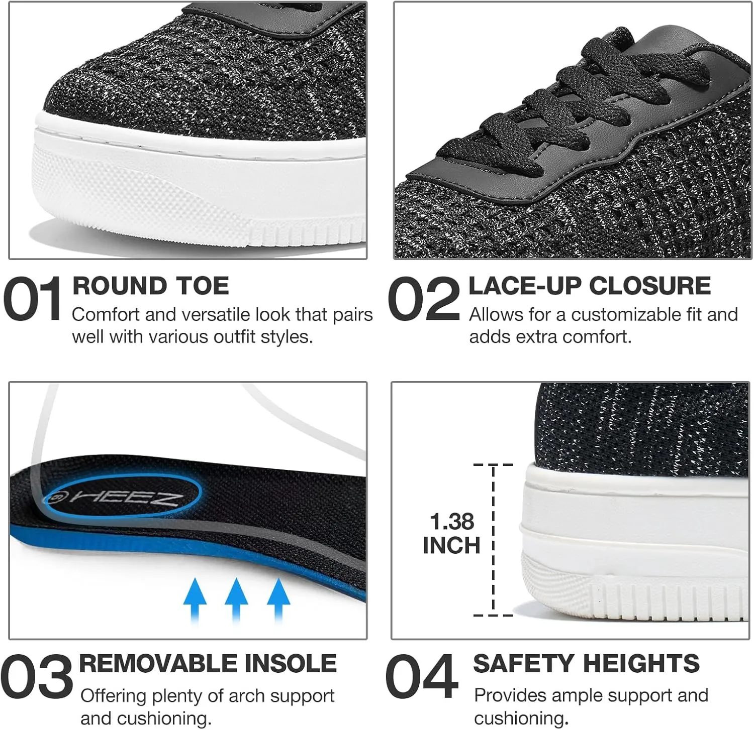 HEEZ White Tennis Shoes Women Platform Fashion Sneakers Comfortable Casual Shoes for Women