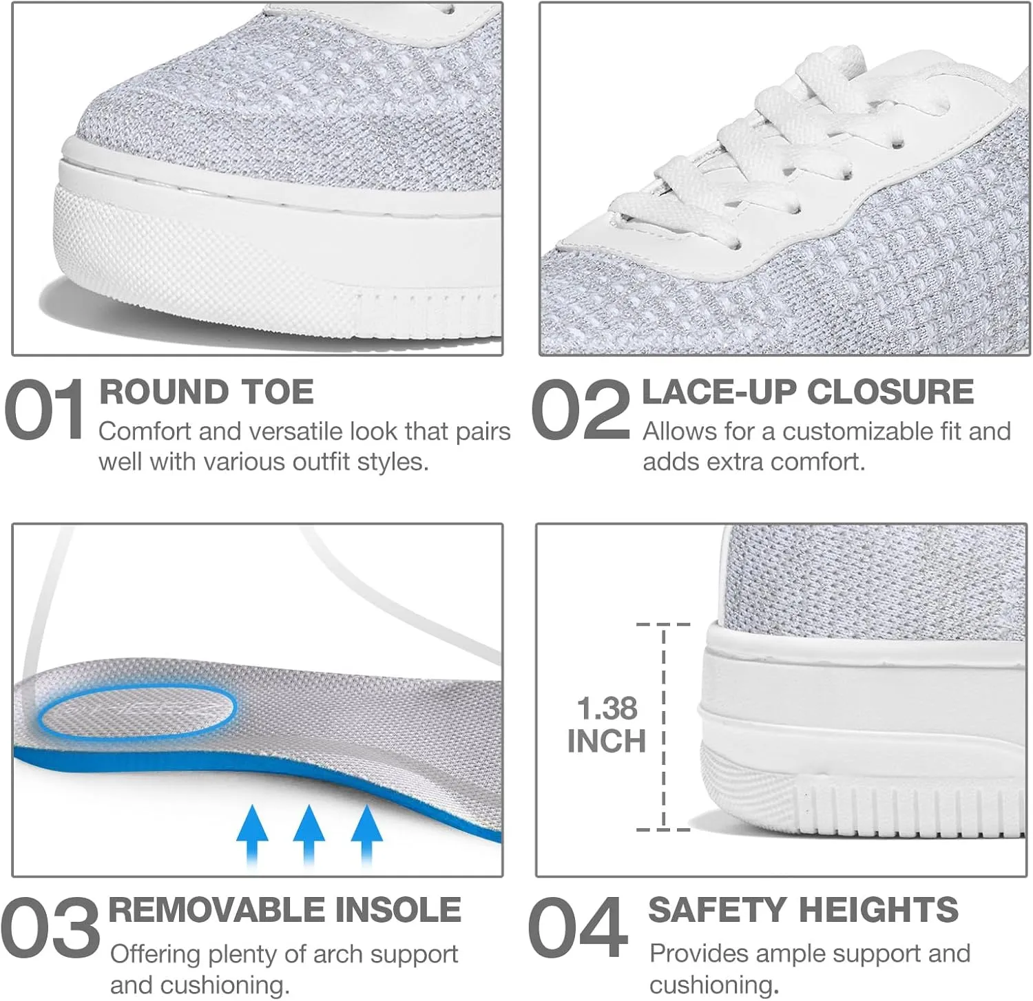 HEEZ White Tennis Shoes Women Platform Fashion Sneakers Comfortable Casual Shoes for Women