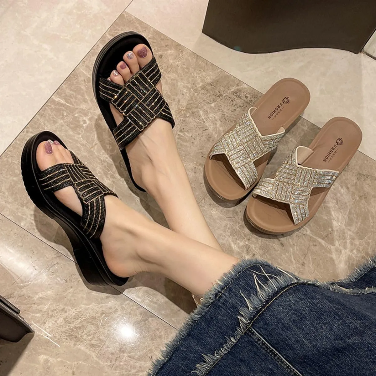 HESBITEUL Womens Platform Sandals Comfortable Walking Orthopedic Slippers Ladies Arch Support Sandals
