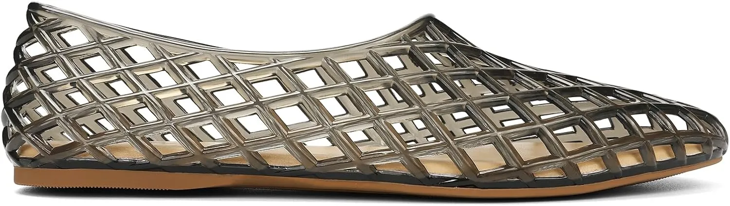 HEVA Women's Jelly Mesh Flats Breathable Clear Hollow Shoes Summer Beach Jellies Ballet Sandals