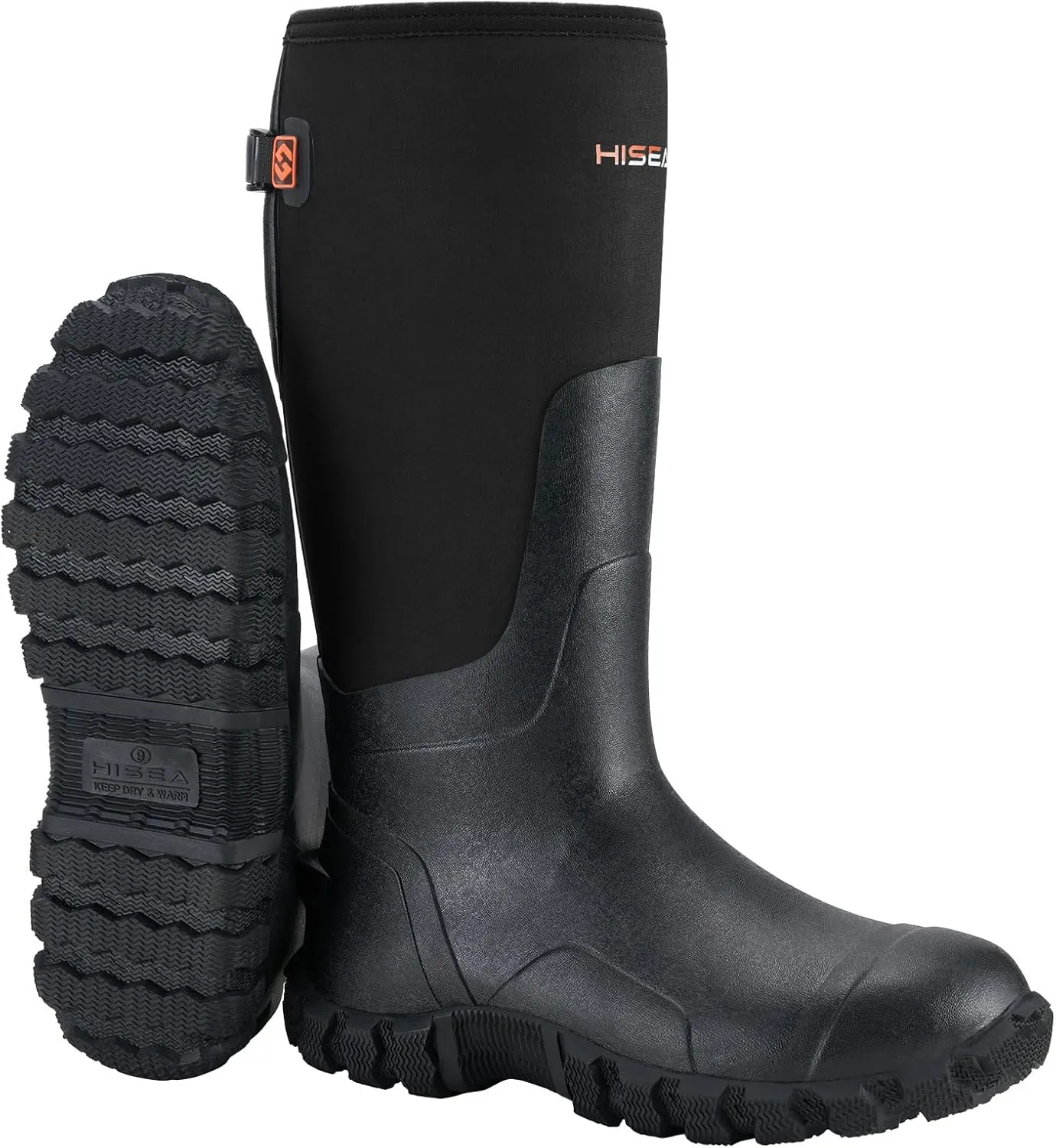 HISEA Upgraded Men's Rain Boots, Waterproof Insulated Rubber Neoprene Boots with Steel Shank, Durable Anti-Slip Outdoor Work Boots for Hunting Gardening Farming Fishing Mud Working, Adjustable Calf