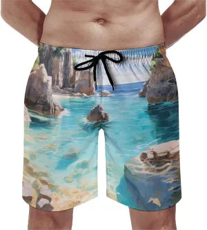 Horseshoe Bay Cove Bermuda Men's Swim Trunks Quick Dry Hawaii Board Shorts Bathing Suits Beachwear with Mesh Lining