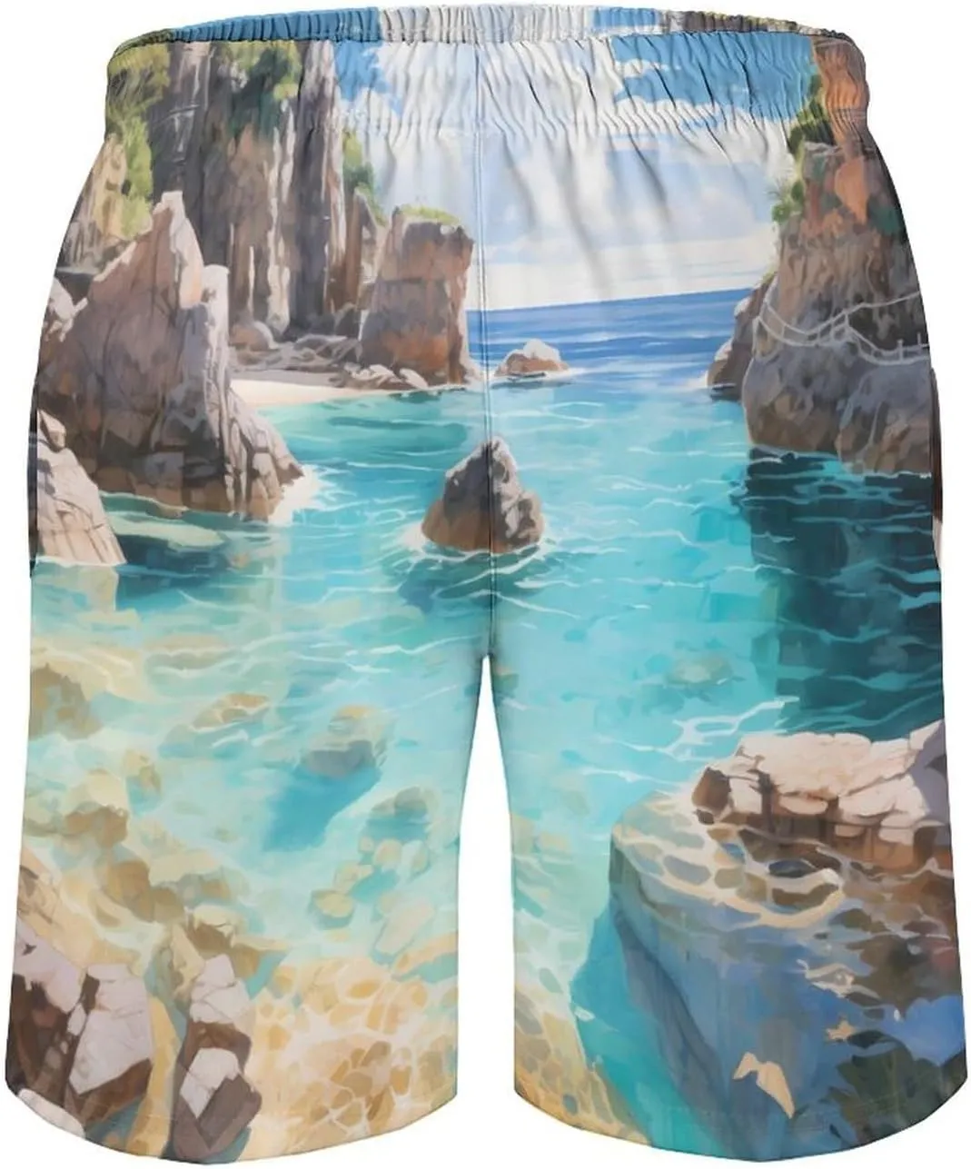 Horseshoe Bay Cove Bermuda Men's Swim Trunks Quick Dry Hawaii Board Shorts Bathing Suits Beachwear with Mesh Lining