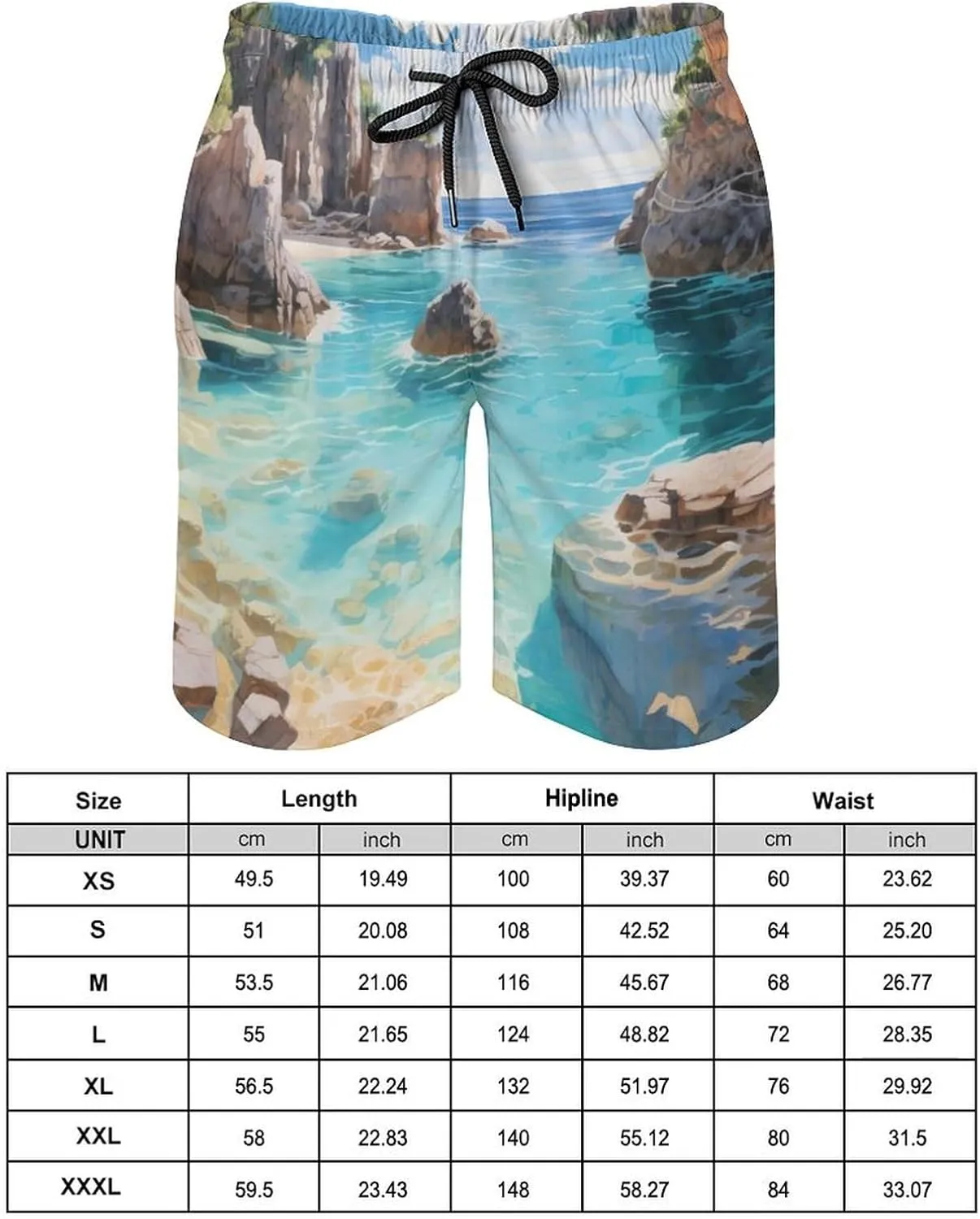 Horseshoe Bay Cove Bermuda Men's Swim Trunks Quick Dry Hawaii Board Shorts Bathing Suits Beachwear with Mesh Lining