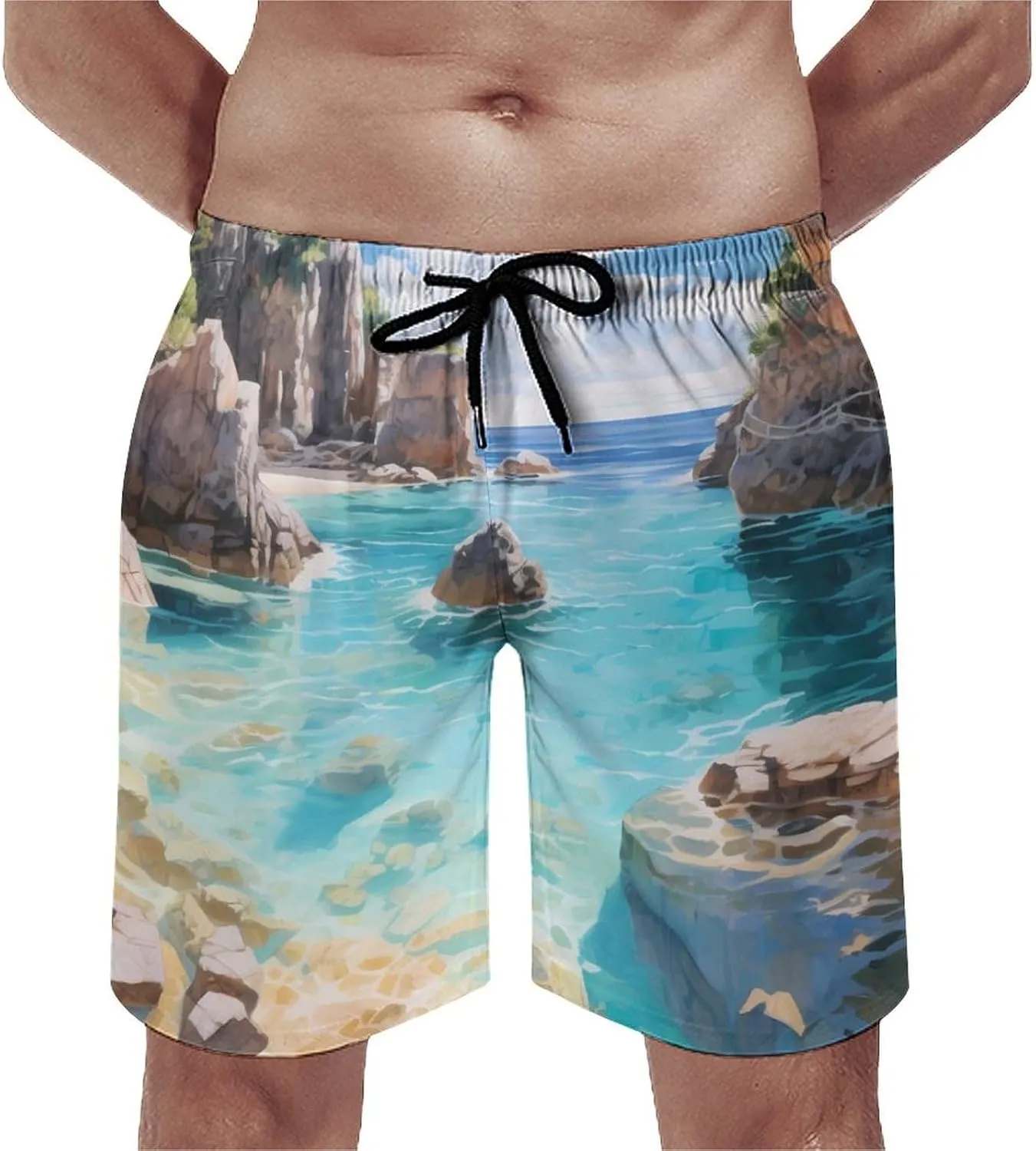 Horseshoe Bay Cove Bermuda Men's Swim Trunks Quick Dry Hawaii Board Shorts Bathing Suits Beachwear with Mesh Lining
