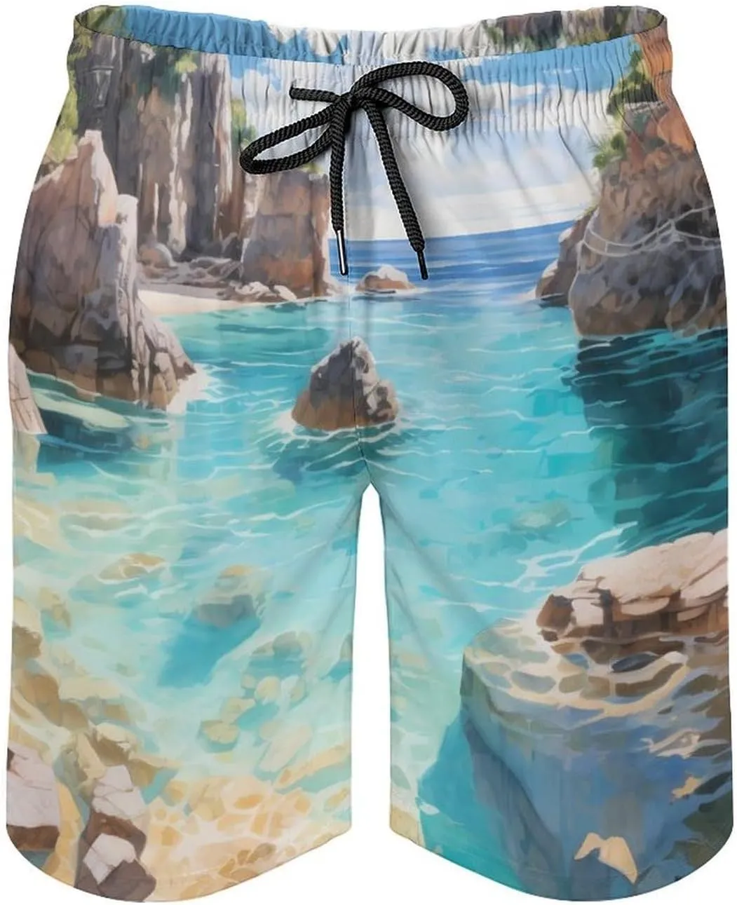 Horseshoe Bay Cove Bermuda Men's Swim Trunks Quick Dry Hawaii Board Shorts Bathing Suits Beachwear with Mesh Lining