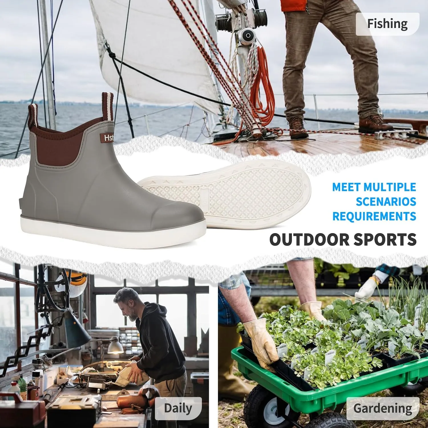Hsttgsr Men's Deck Boots, Rubber Rain Boots Waterproof Fishing Boots, Ankle Anti-Slip High Traction Boots for Professional Premium Neoprene, Garden Boots Shoes Footwear Booties for Men Outdoor Work