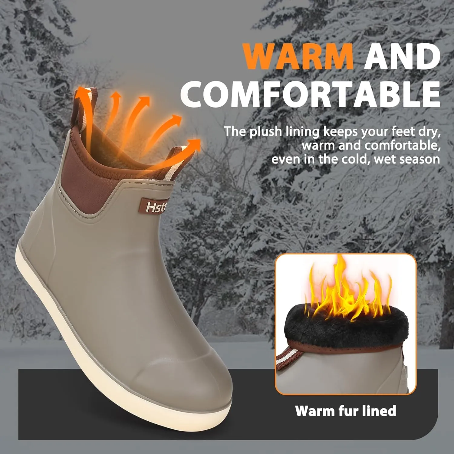 Hsttgsr Men's Deck Boots, Rubber Rain Boots Waterproof Fishing Boots, Ankle Anti-Slip High Traction Boots for Professional Premium Neoprene, Garden Boots Shoes Footwear Booties for Men Outdoor Work