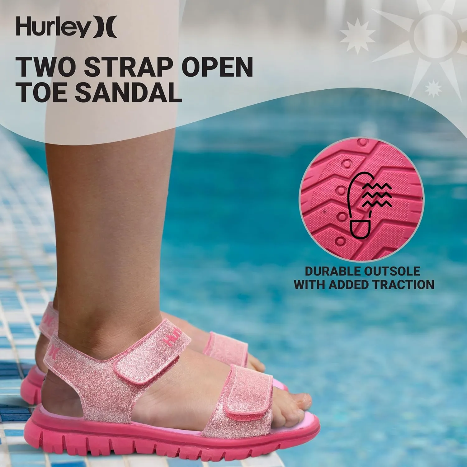 Hurley kids and toddlers Ken Sandals, for Boys and Girls, Kid's Lightweight Open Toe Sandals, Beach Sandals with Adjustable straps, for Outdoors, Water Play and Pool
