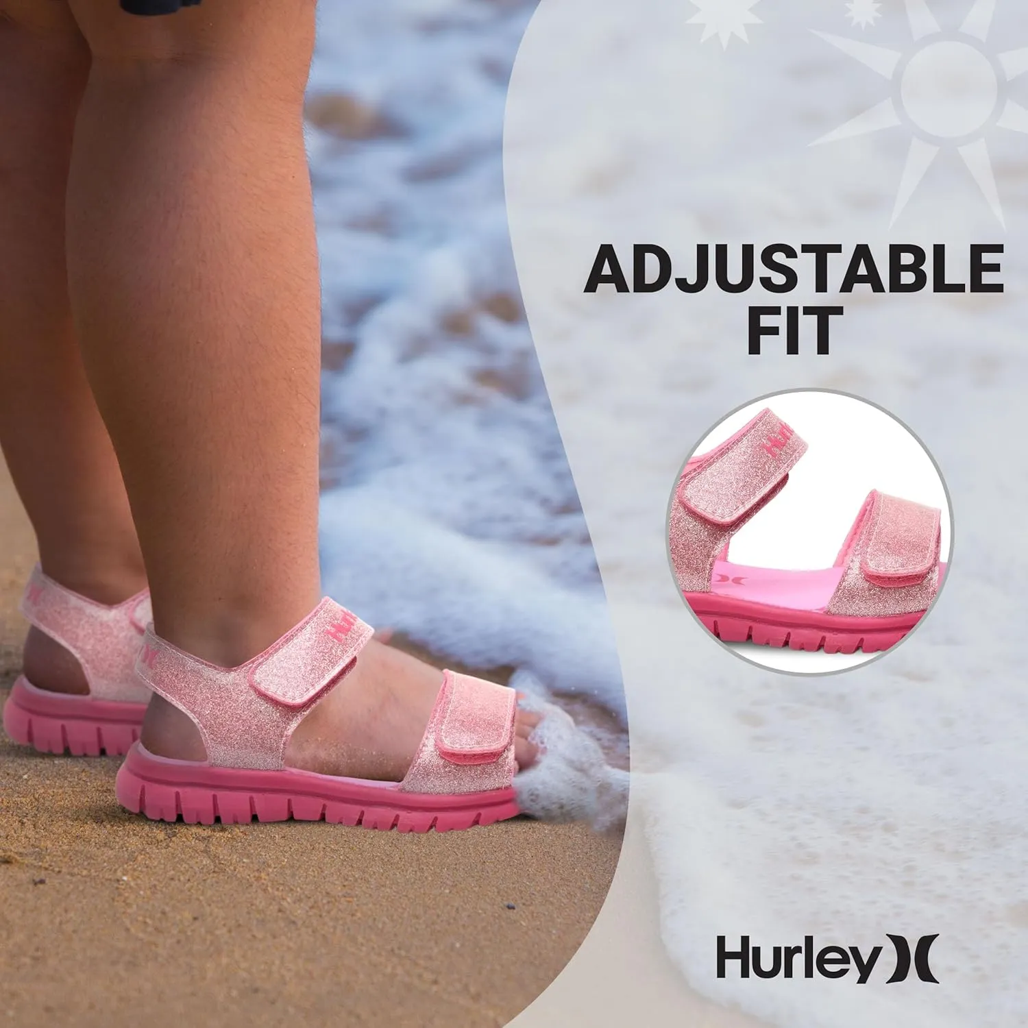 Hurley kids and toddlers Ken Sandals, for Boys and Girls, Kid's Lightweight Open Toe Sandals, Beach Sandals with Adjustable straps, for Outdoors, Water Play and Pool
