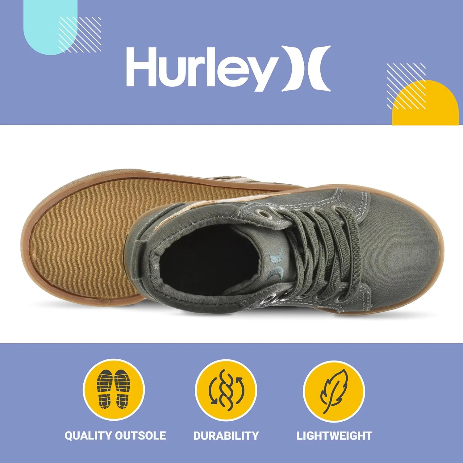 Hurley Kids Toddlers Elastic Laces Canvas Sneakers – High Cut Skateboarding Shoes for Toddlers and Little Kids, Sports Shoes for Boys and Girls, Sports Shoes for School Tate