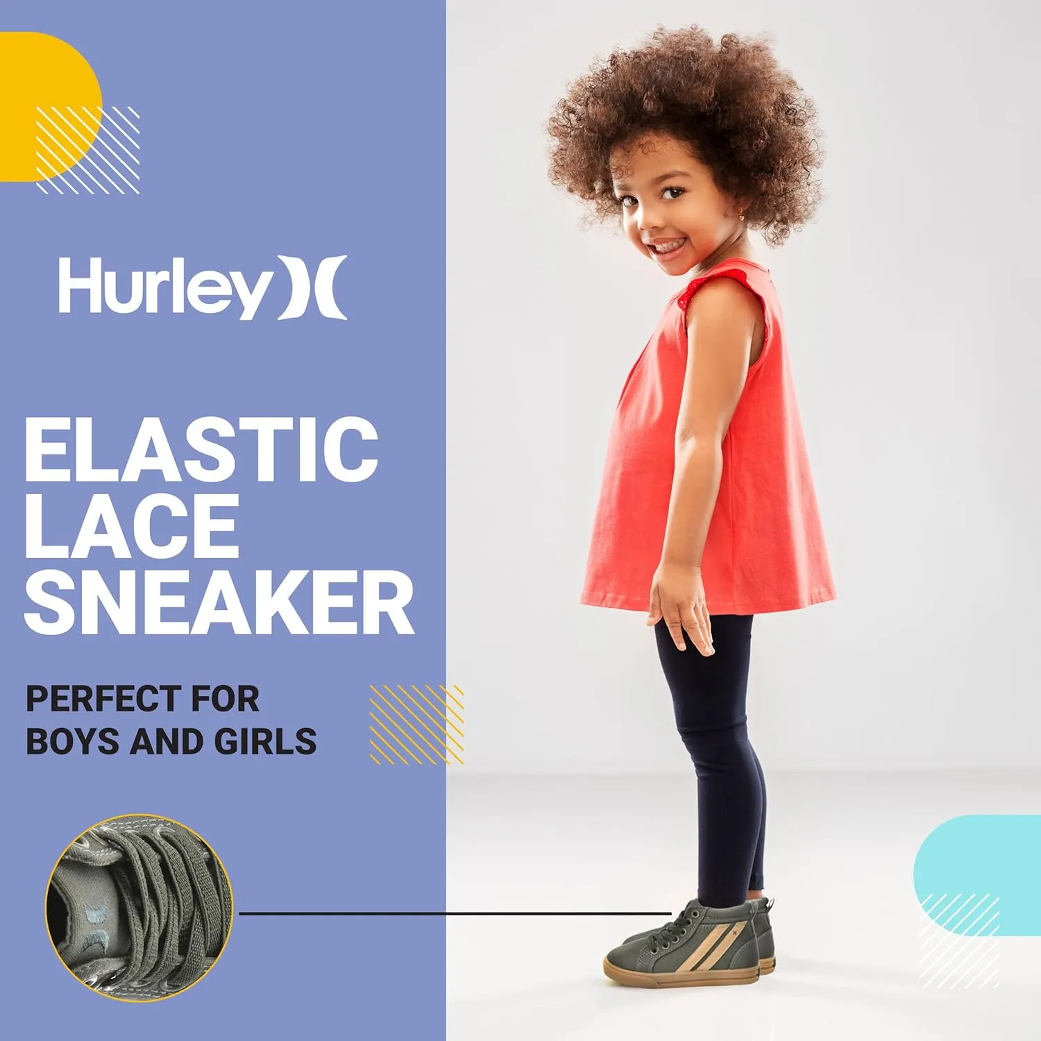 Hurley Kids Toddlers Elastic Laces Canvas Sneakers – High Cut Skateboarding Shoes for Toddlers and Little Kids, Sports Shoes for Boys and Girls, Sports Shoes for School Tate