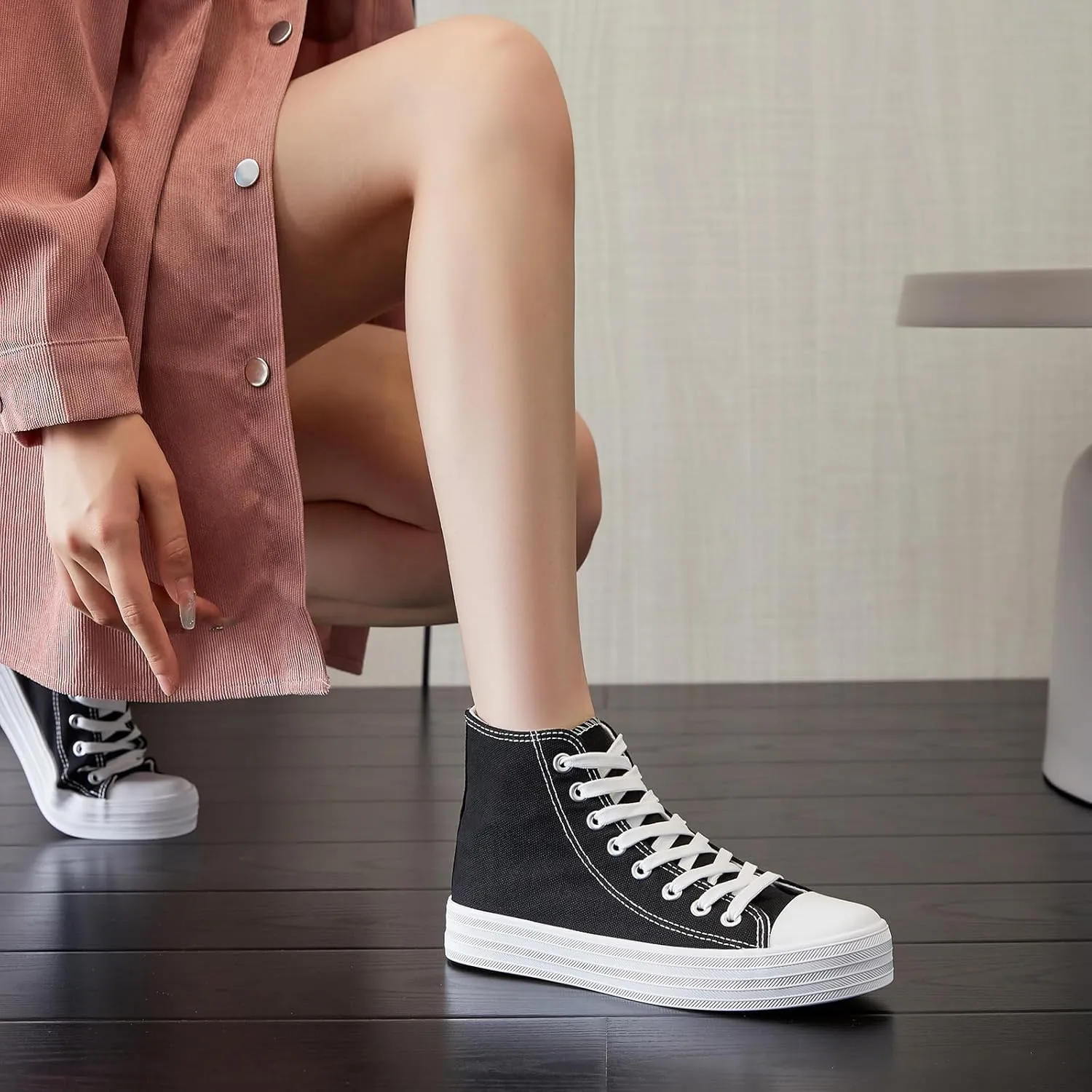 HYPOCRUTE Womens High Top Sneakers Classic Canvas Shoes for Women Lace Up Canvas Sneakers Casual Tennis Shoes for Walking