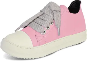 IMPREMEY Women's Low top Sneakers Fashion Thick Strap Leather Walking Shoes.