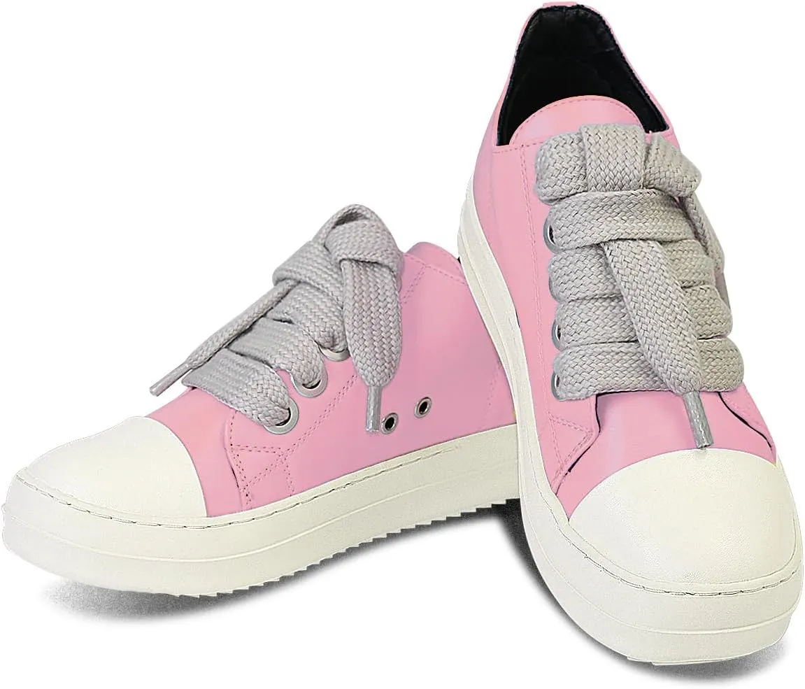 IMPREMEY Women's Low top Sneakers Fashion Thick Strap Leather Walking Shoes.